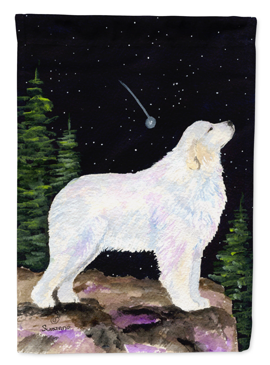 Starry Night Great Pyrenees Flag Canvas House Size  the-store.com.