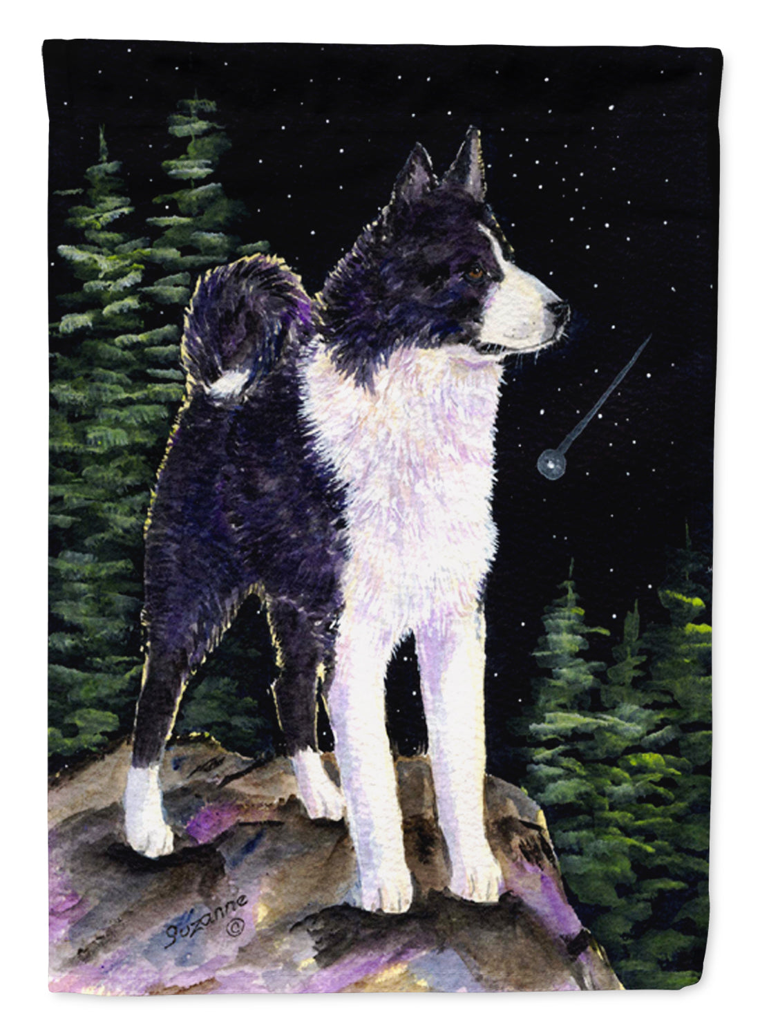 Starry Night Karelian Bear Dog Flag Canvas House Size  the-store.com.