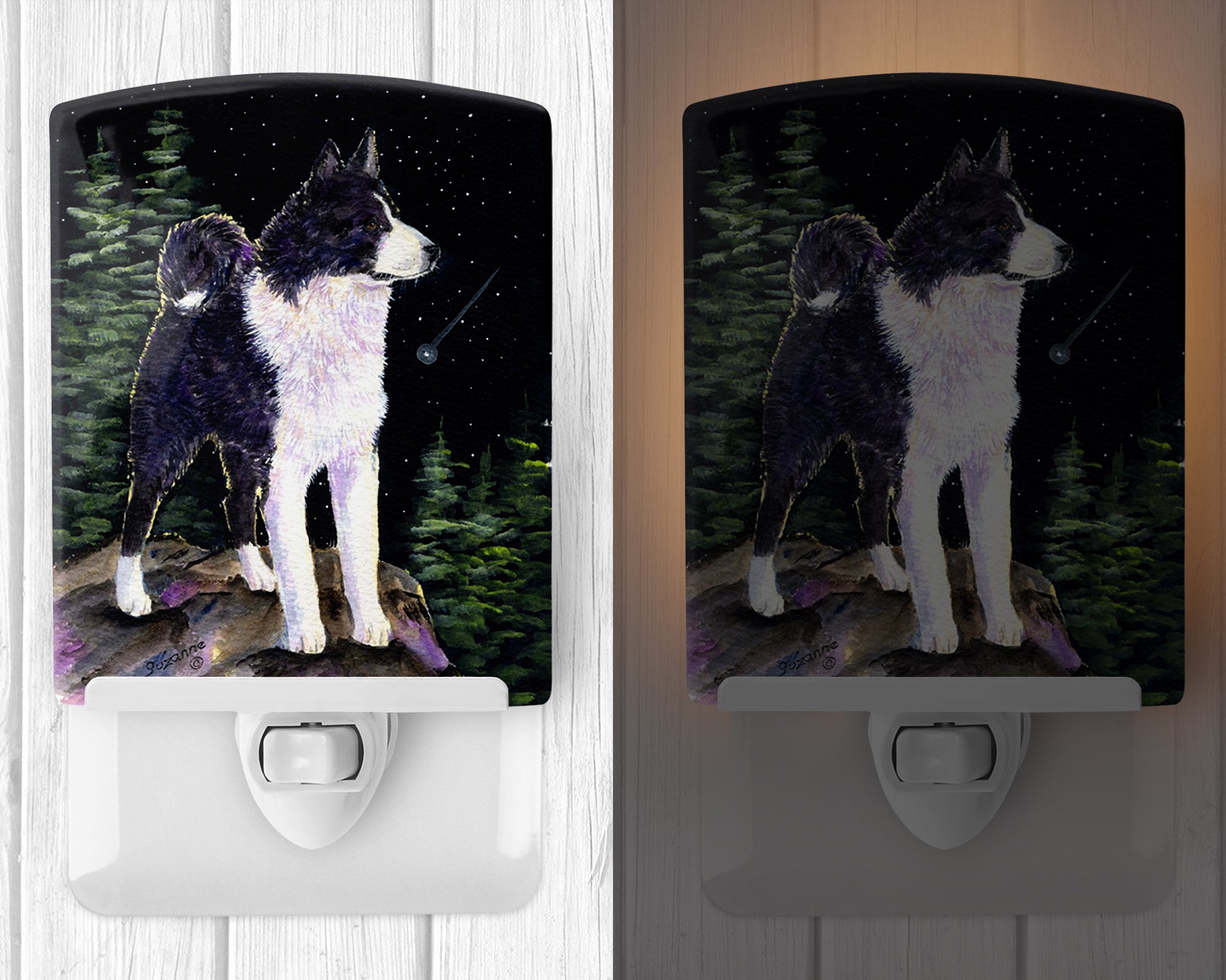 Starry Night Karelian Bear Dog Ceramic Night Light SS8483CNL - the-store.com