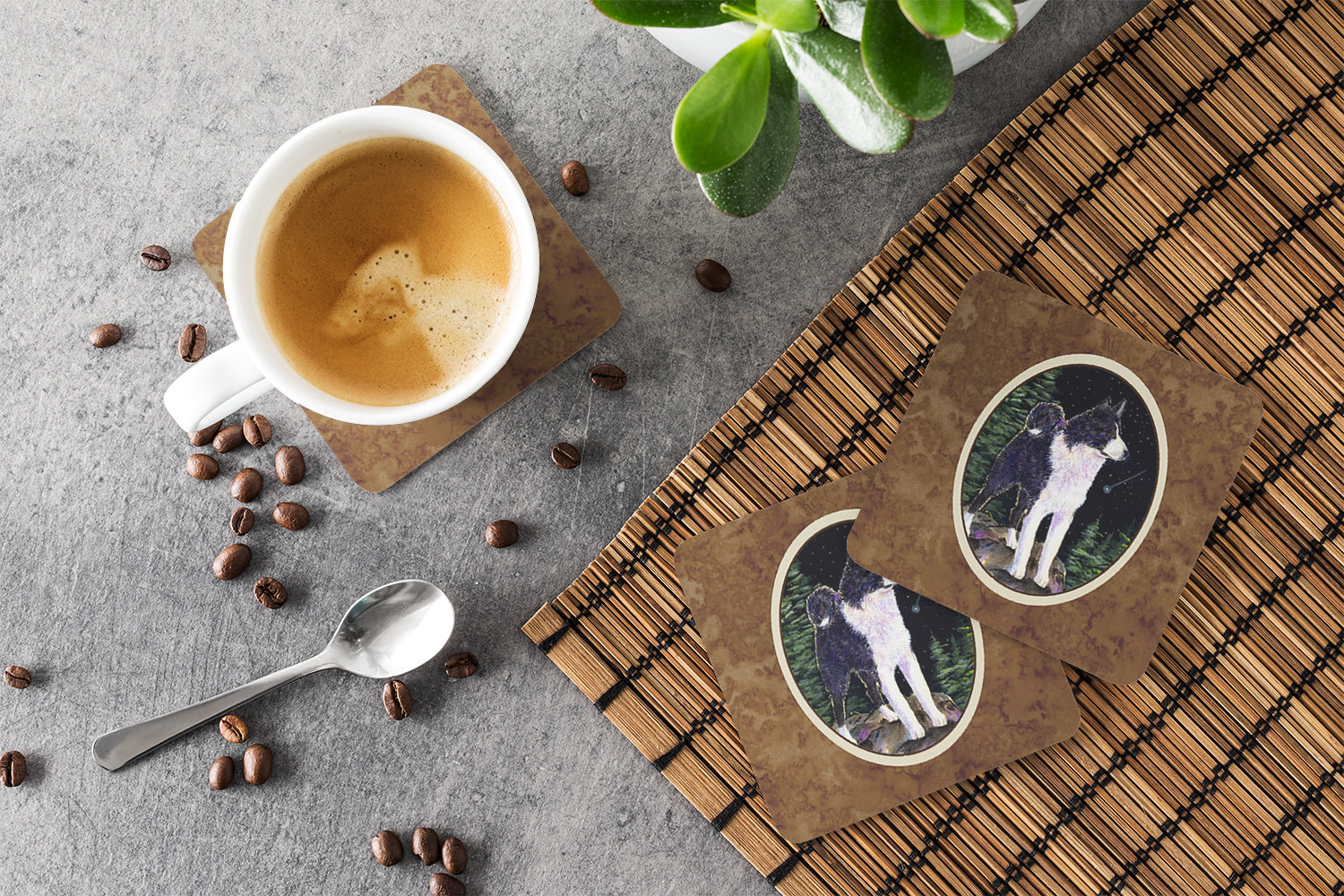 Starry Night Karelian Bear Dog Foam Coasters Set of 4 - the-store.com