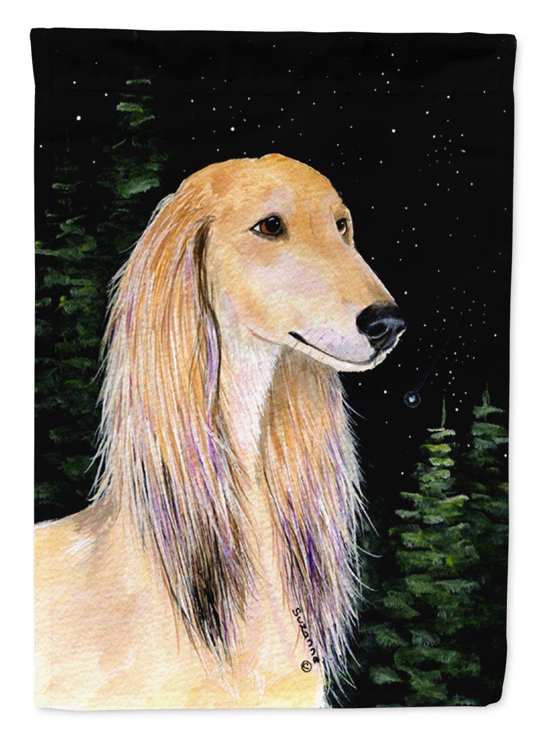 Starry Night Saluki Flag Garden Size.