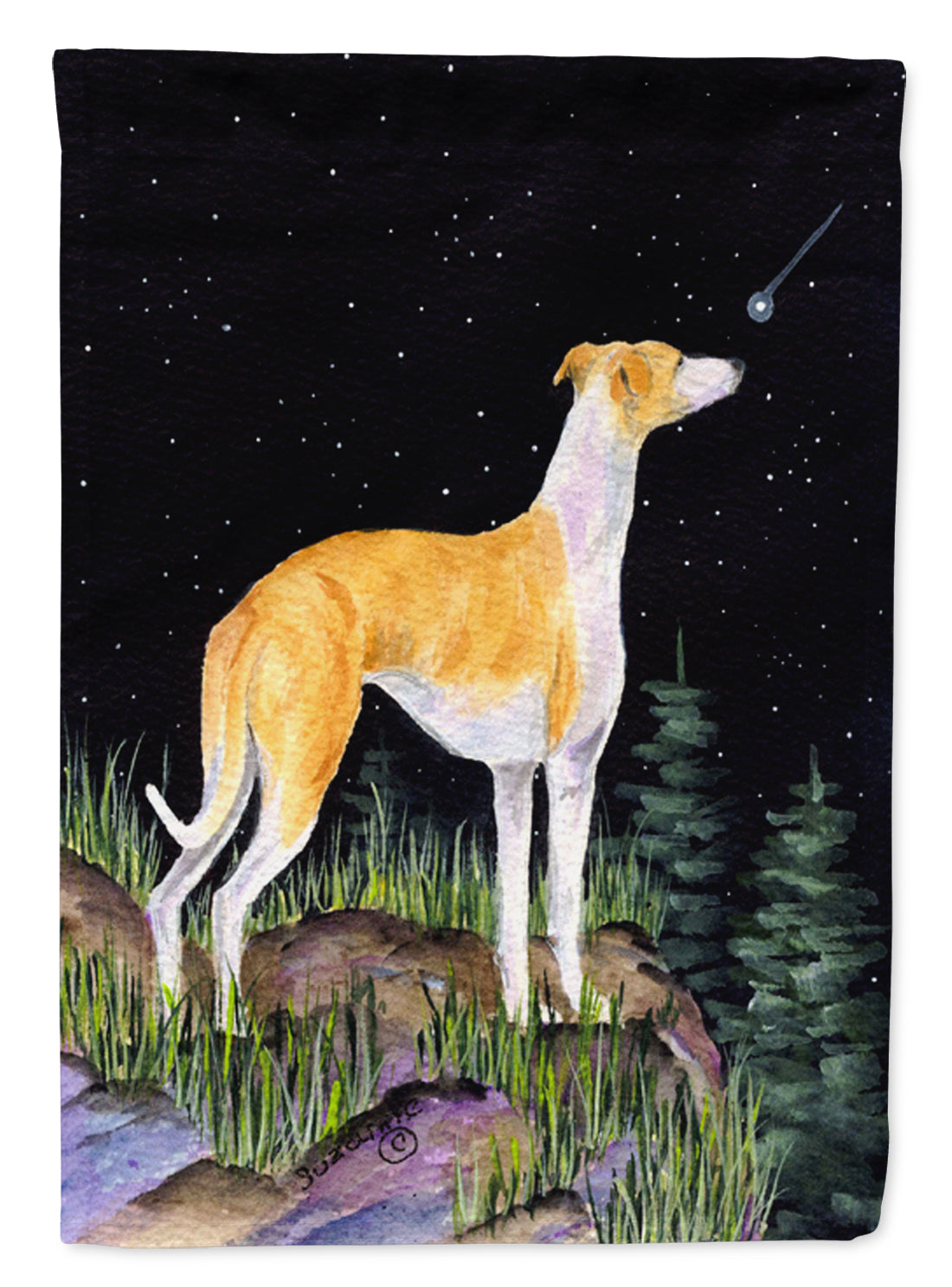 Starry Night Whippet Flag Garden Size.