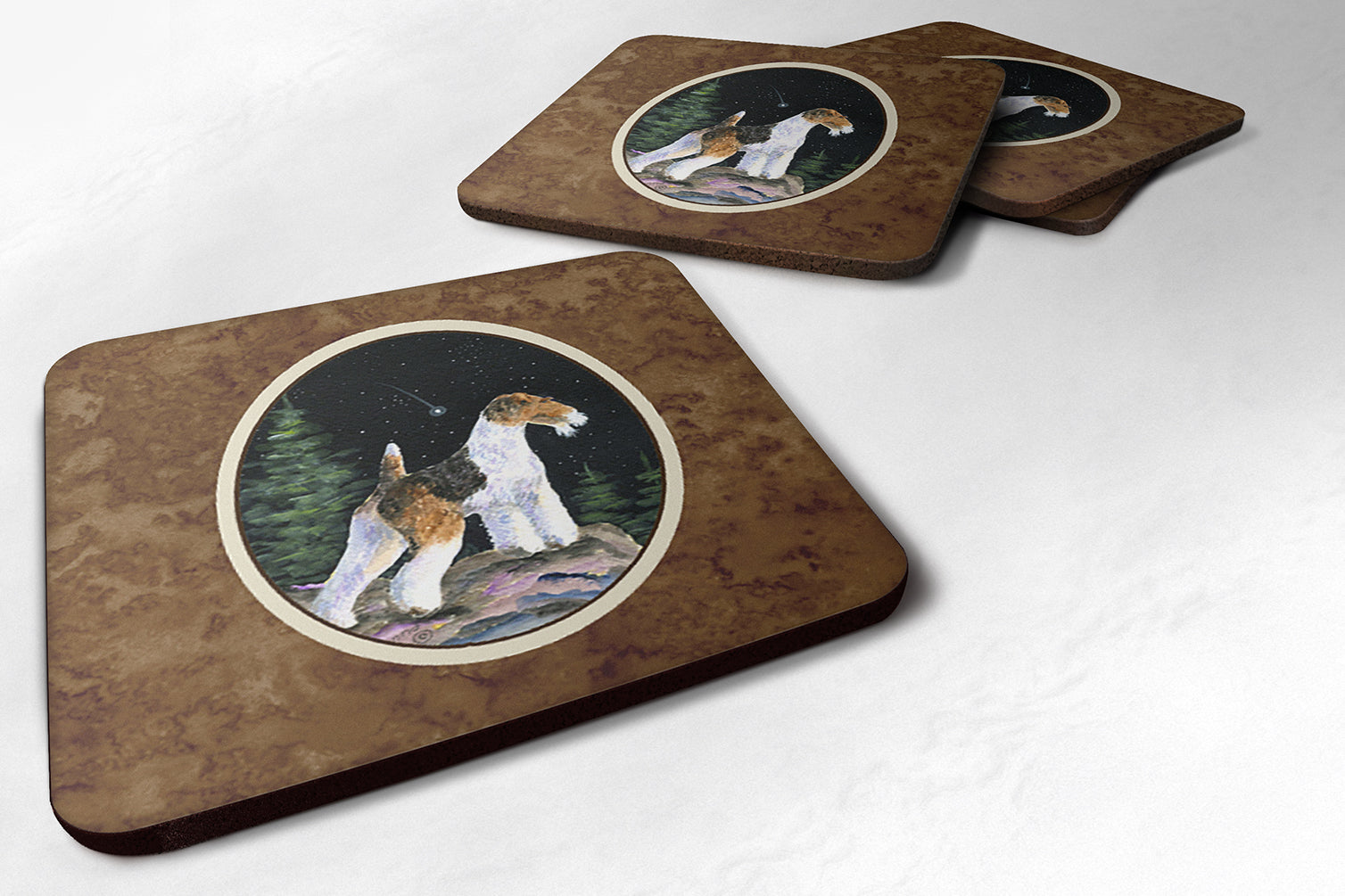 Starry Night Fox Terrier Foam Coasters Set of 4 - the-store.com