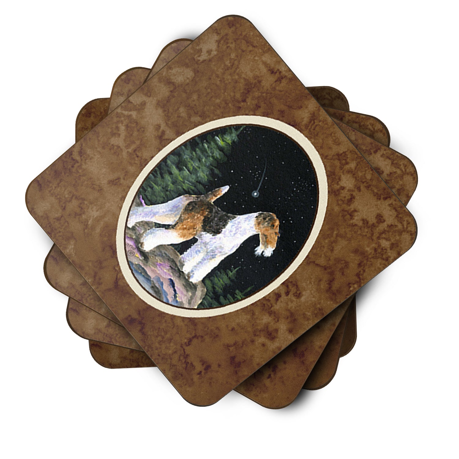 Starry Night Fox Terrier Foam Coasters Set of 4 - the-store.com