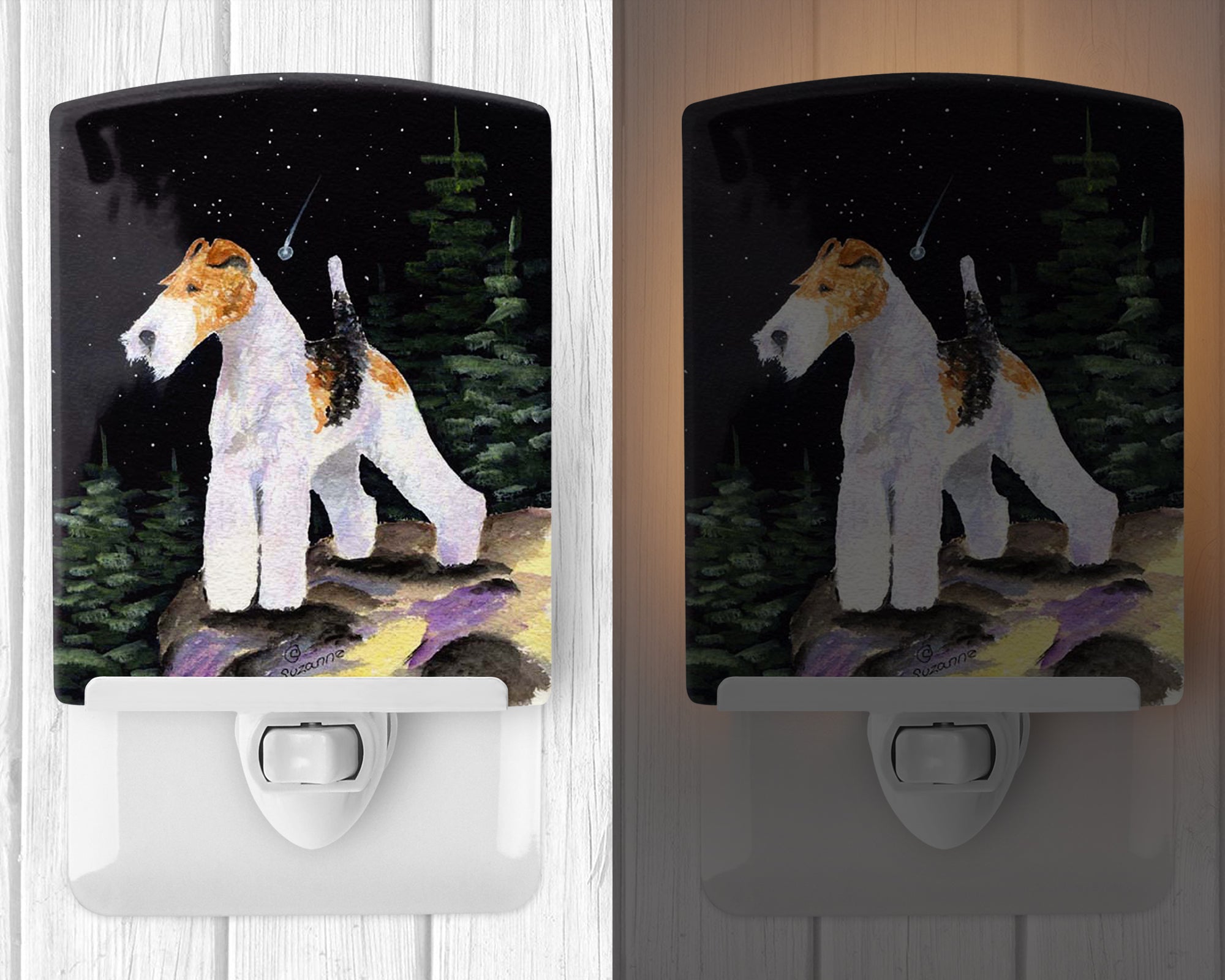 Starry Night Fox Terrier Ceramic Night Light SS8503CNL - the-store.com