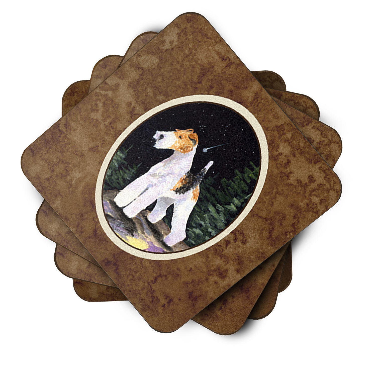 Starry Night Fox Terrier Foam Coasters Set of 4 - the-store.com