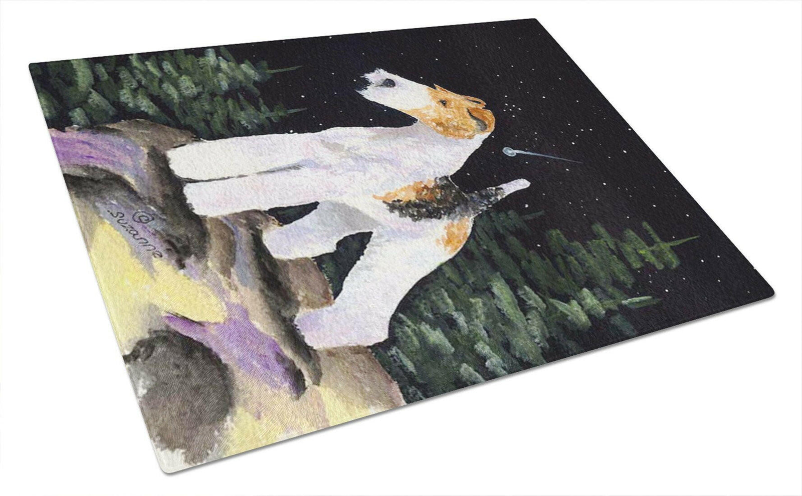 Starry Night Fox Terrier Glass Cutting Board Large by Caroline's Treasures