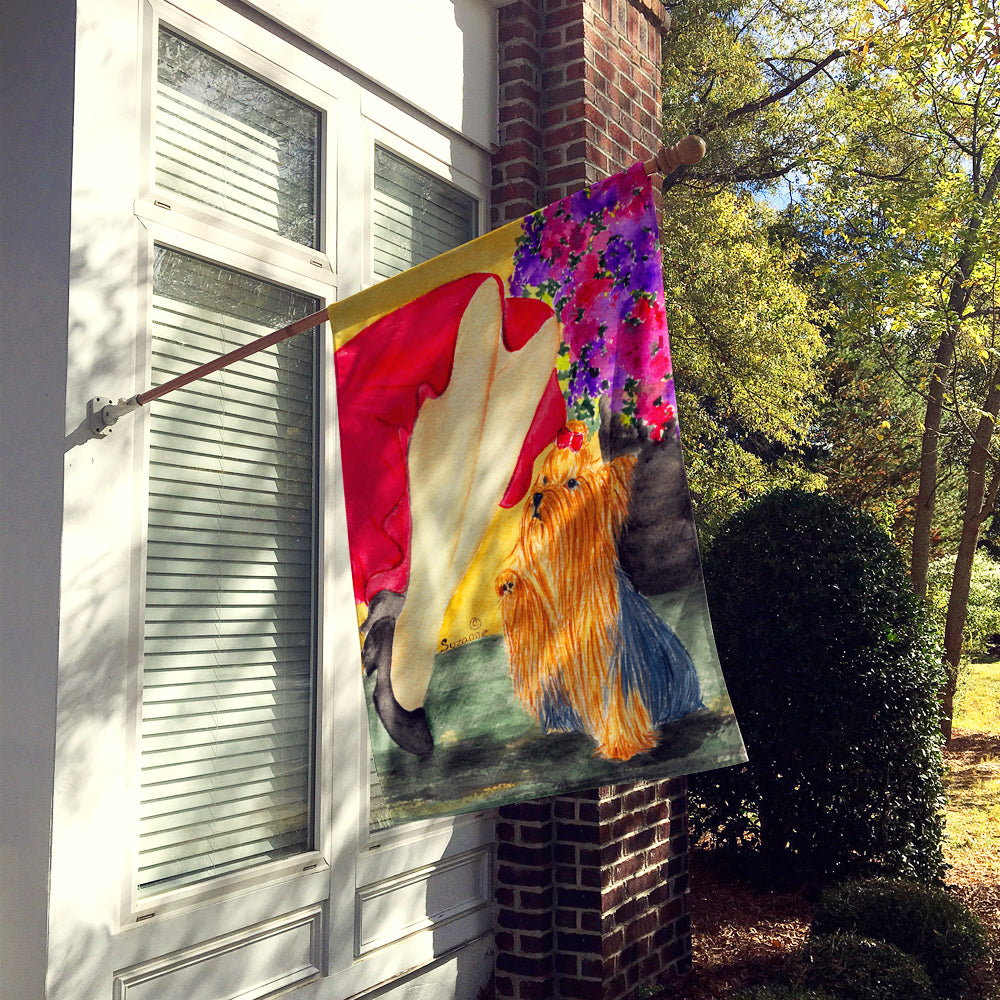 Lady with her Yorkie Flag Canvas House Size  the-store.com.