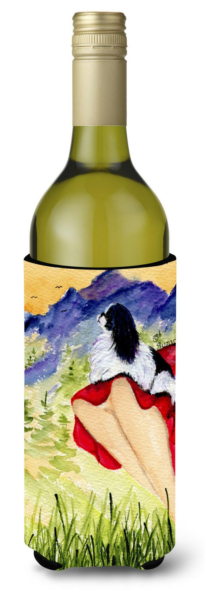 Lady with her Japanese Chin Wine Bottle Beverage Insulator Beverage Insulator Hugger SS8524LITERK by Caroline&#39;s Treasures