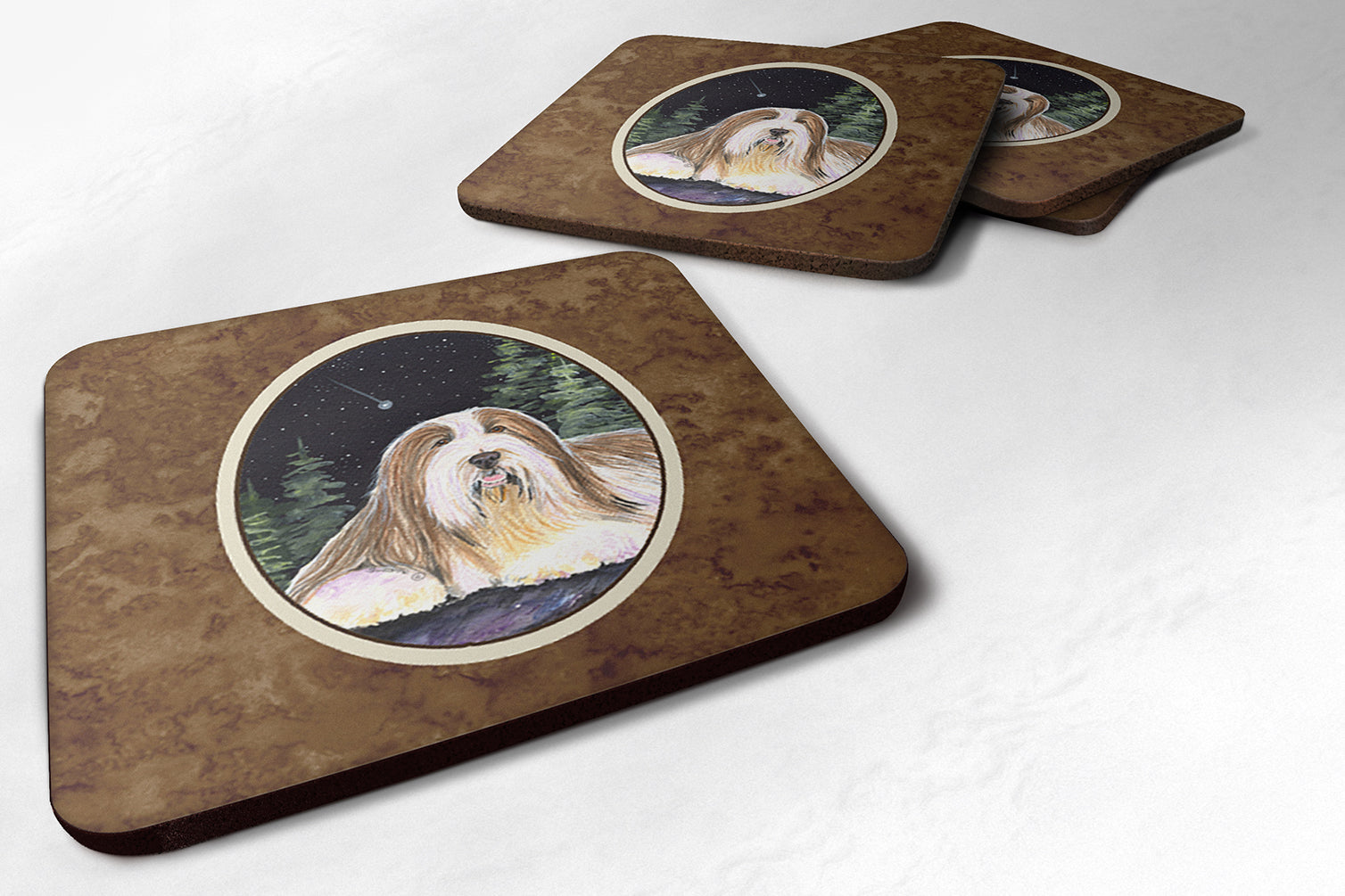 Starry Night Bearded Collie Foam Coasters Set of 4 - the-store.com