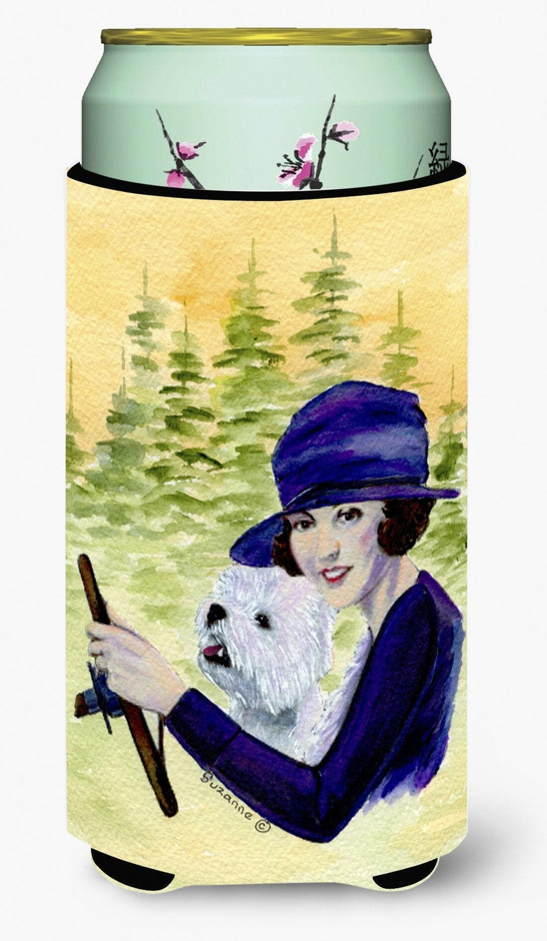 Woman driving with her Westie  Tall Boy Beverage Insulator Beverage Insulator Hugger by Caroline&#39;s Treasures