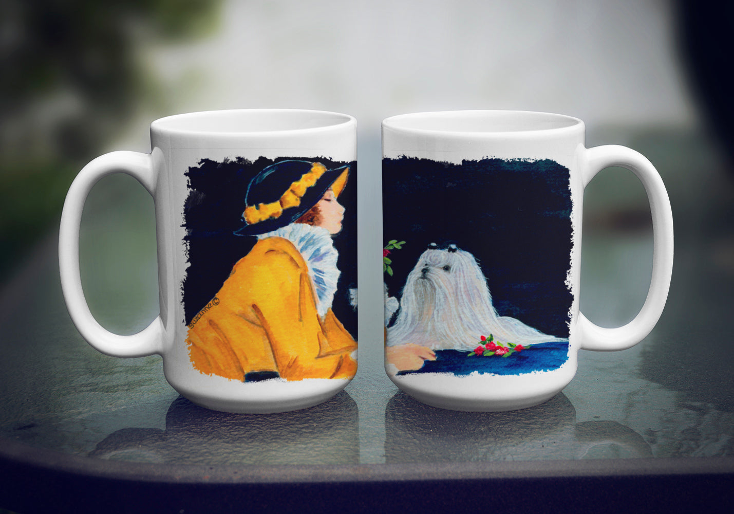 Lady with her Maltese Dishwasher Safe Microwavable Ceramic Coffee Mug 15 ounce SS8537CM15  the-store.com.