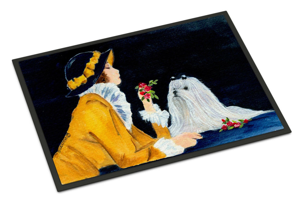 Lady with her Maltese Indoor or Outdoor Mat 24x36 Doormat - the-store.com