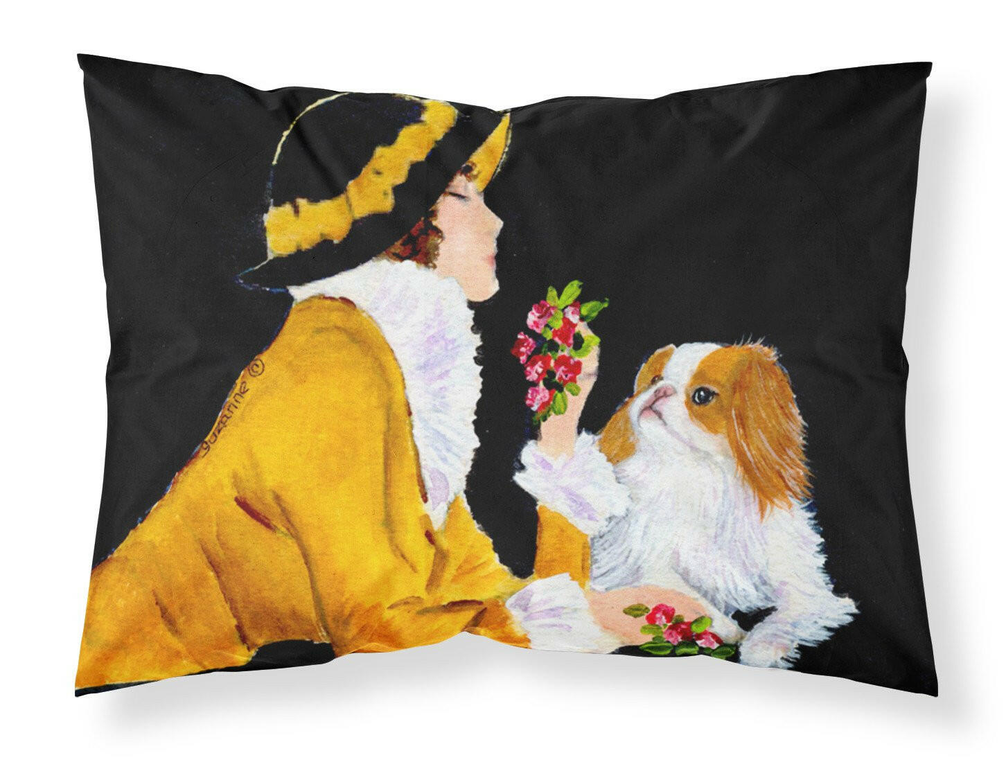 Lady with her Japanese Chin Moisture wicking Fabric standard pillowcase by Caroline's Treasures