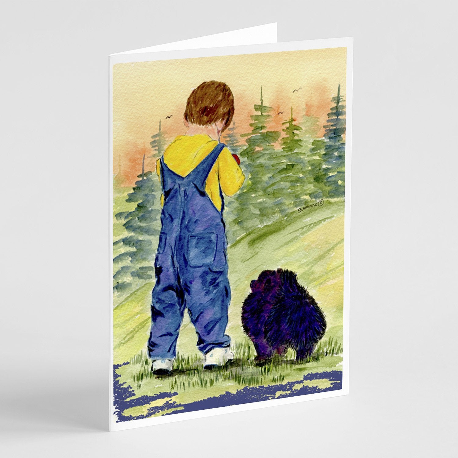 Buy this Little Boy with his  Pomeranian Greeting Cards and Envelopes Pack of 8