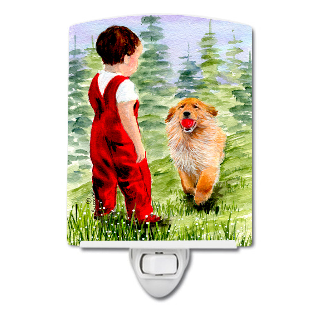 Little Boy with his  Golden Retriever Ceramic Night Light SS8545CNL - the-store.com