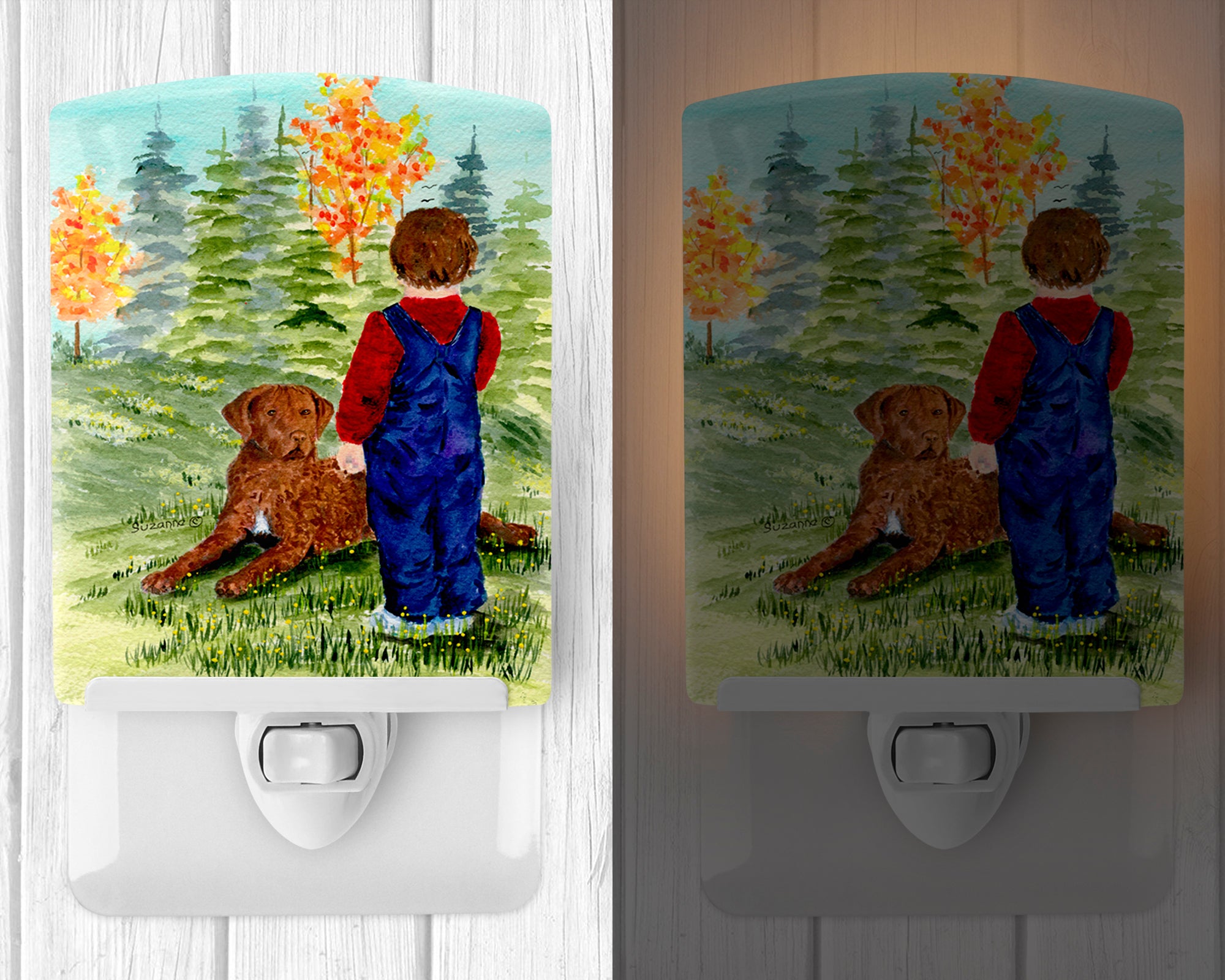 Little boy with his Chesapeake Bay Retriever Ceramic Night Light SS8547CNL - the-store.com