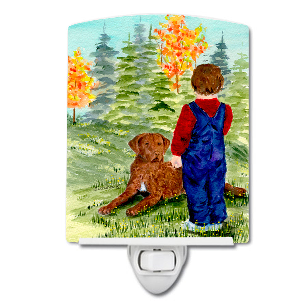 Little boy with his Chesapeake Bay Retriever Ceramic Night Light SS8547CNL - the-store.com