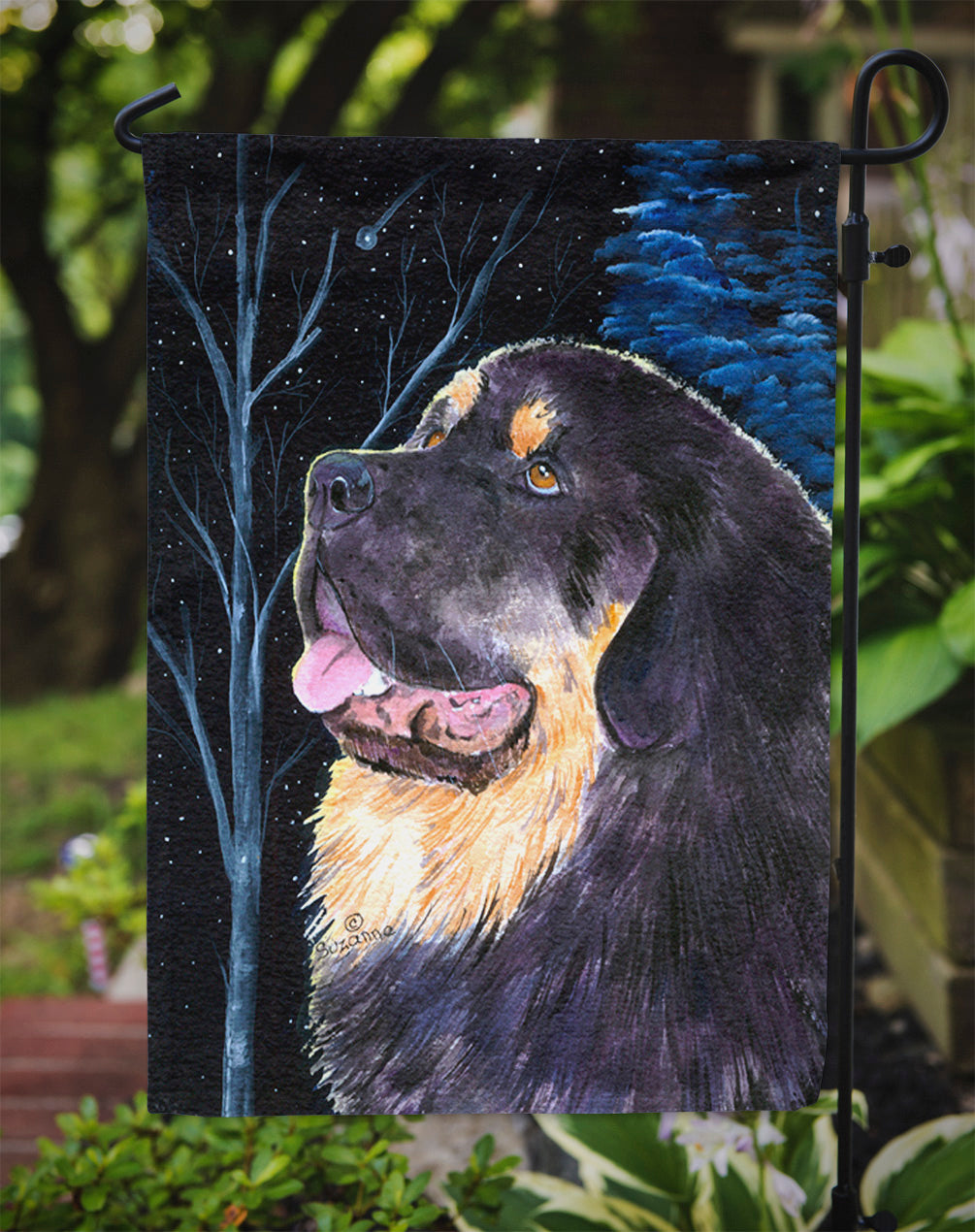 Starry Night Tibetan Mastiff Flag Garden Size.