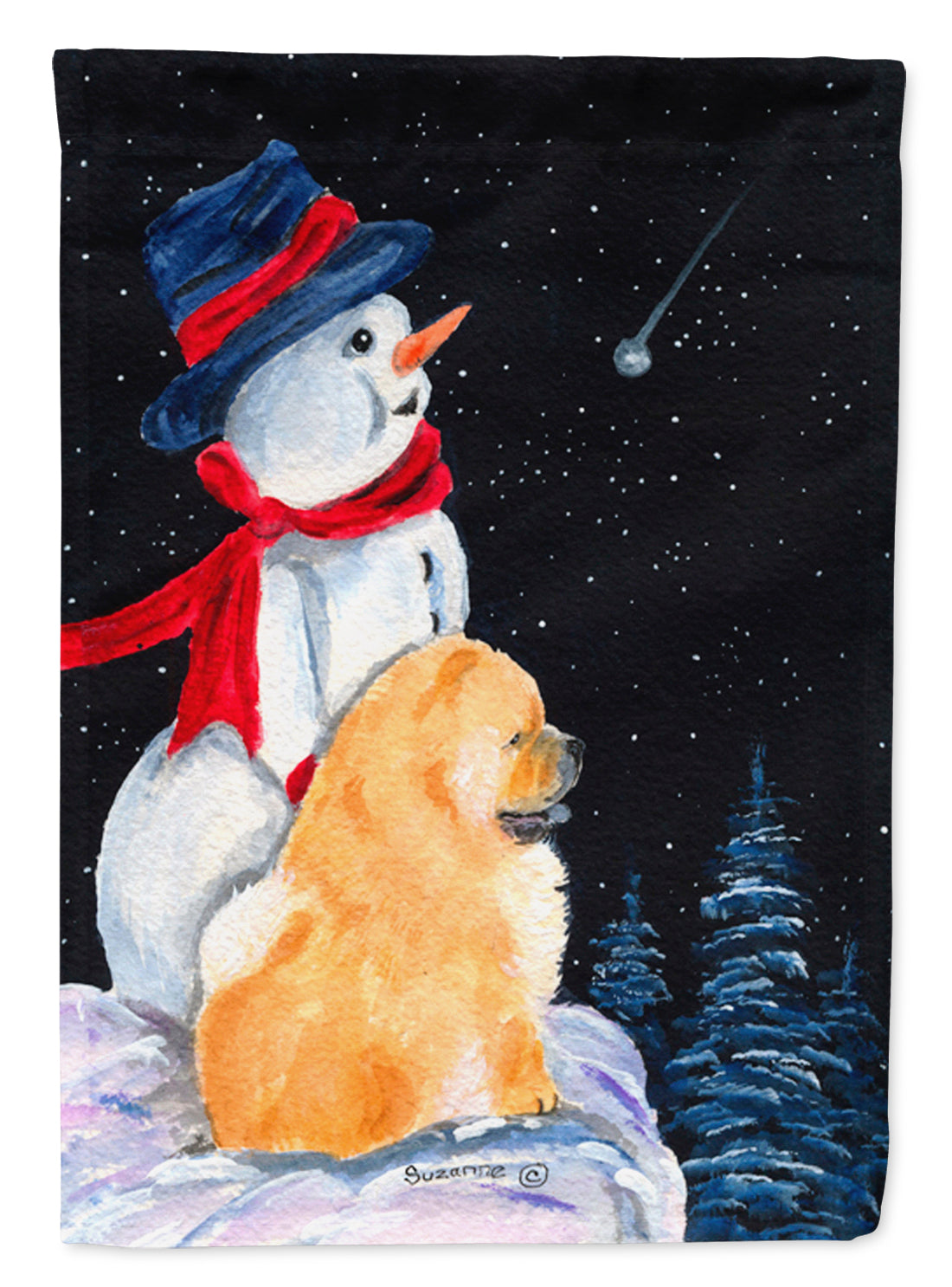 Snowman with Chow Chow Flag Canvas House Size  the-store.com.