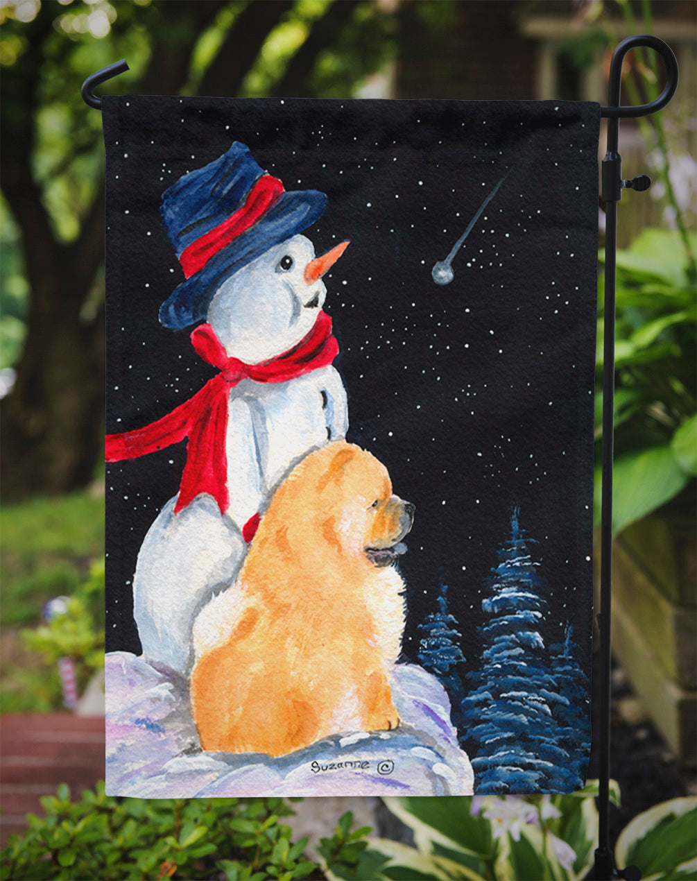 Snowman with Chow Chow Flag Garden Size.