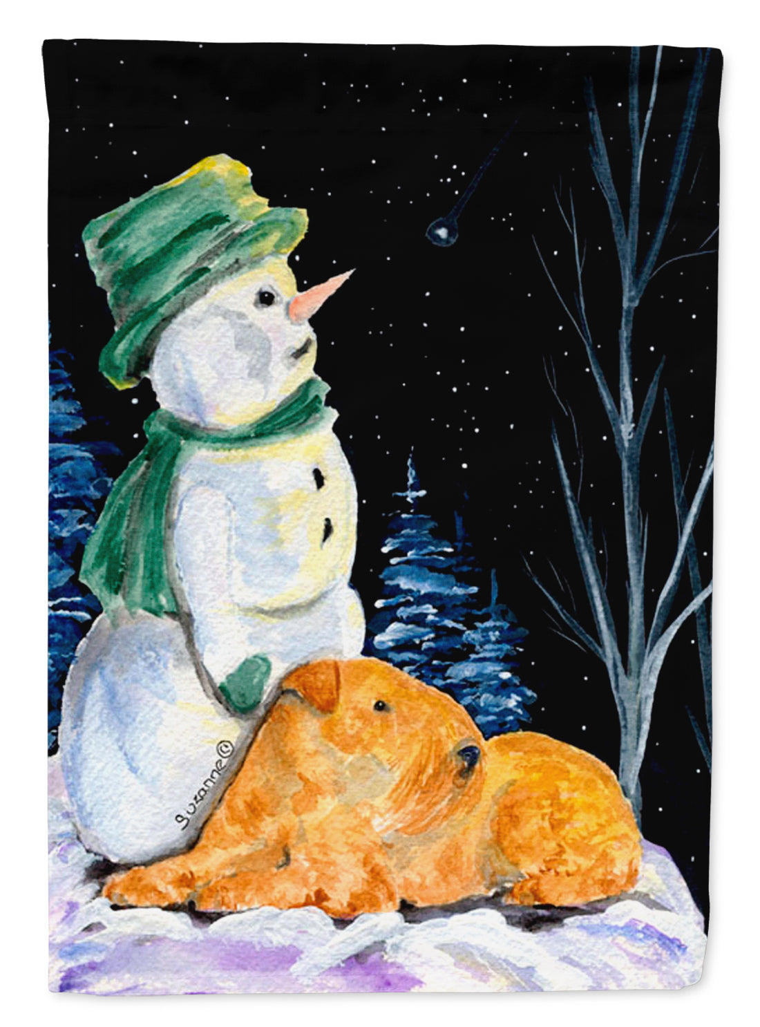 Snowman with Lakeland Terrier Flag Canvas House Size  the-store.com.