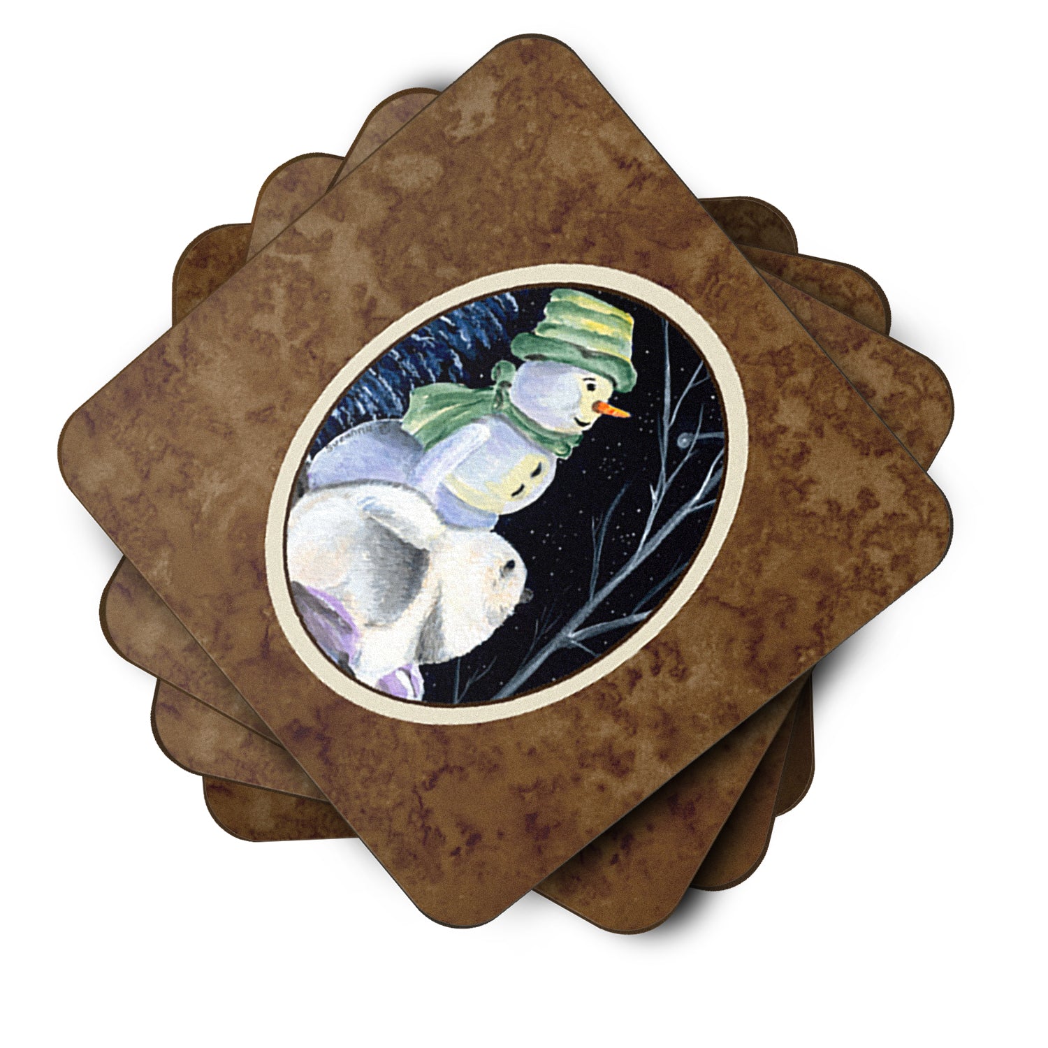 Snowman with Keeshond Foam Coasters Set of 4 - the-store.com