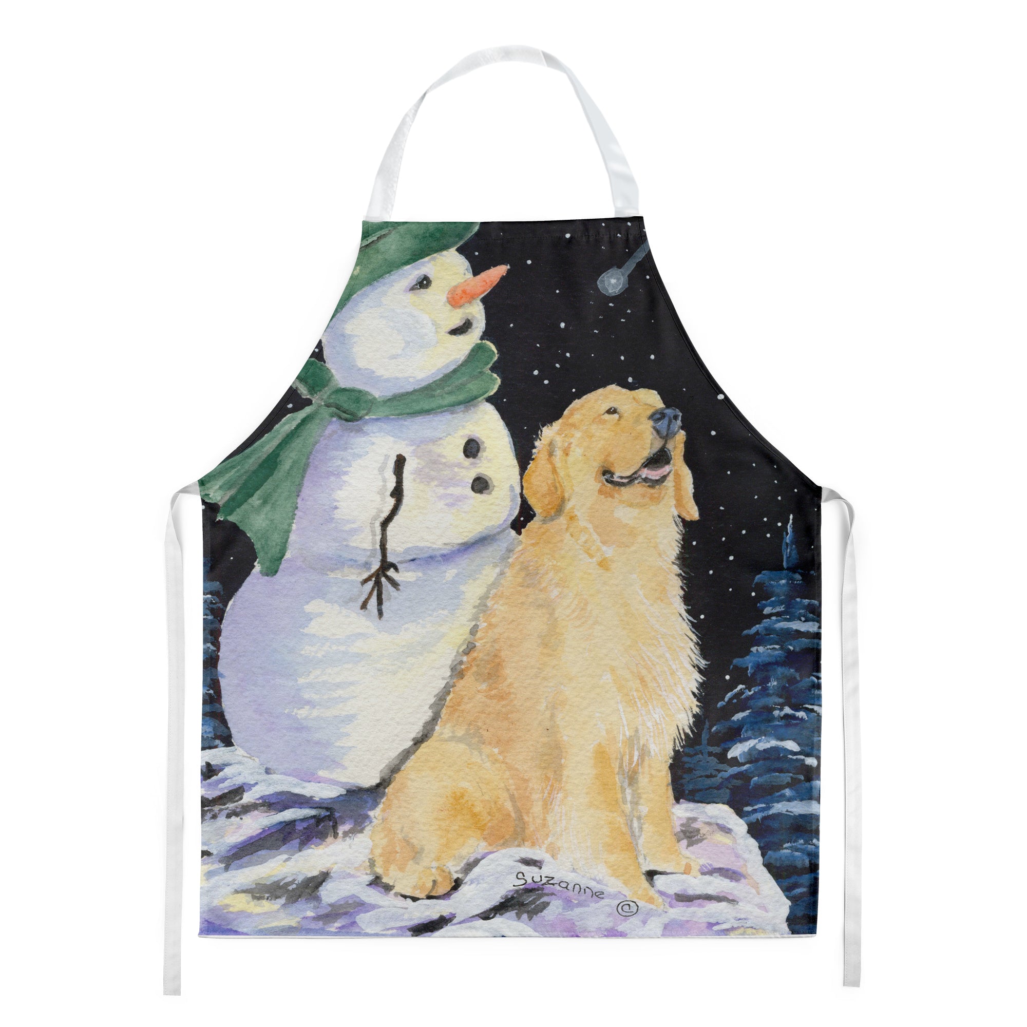 Golden Retriever with Snowman in Green Hat Apron - the-store.com