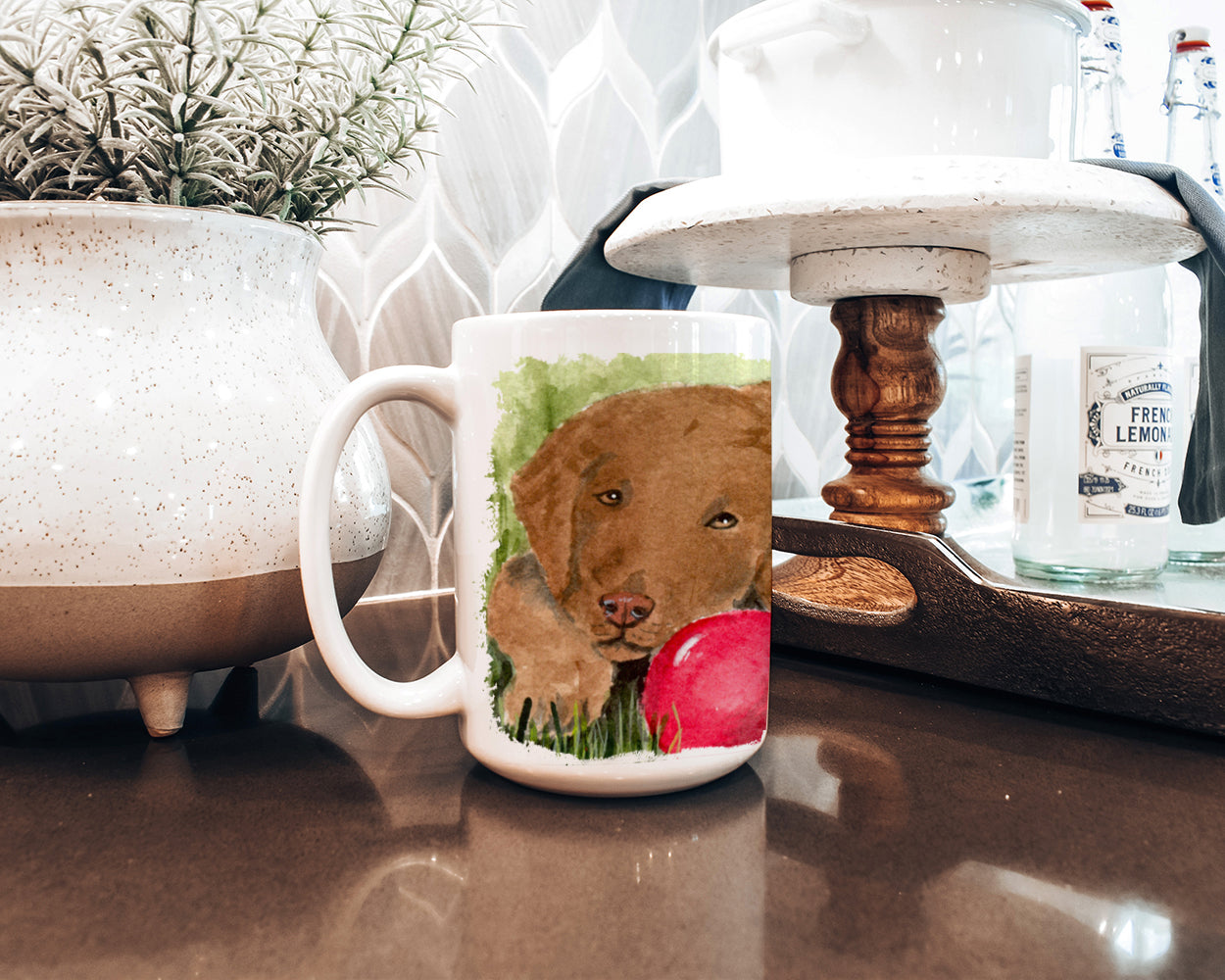 Curly Coated Retriever Dishwasher Safe Microwavable Ceramic Coffee Mug 15 ounce SS8684CM15  the-store.com.