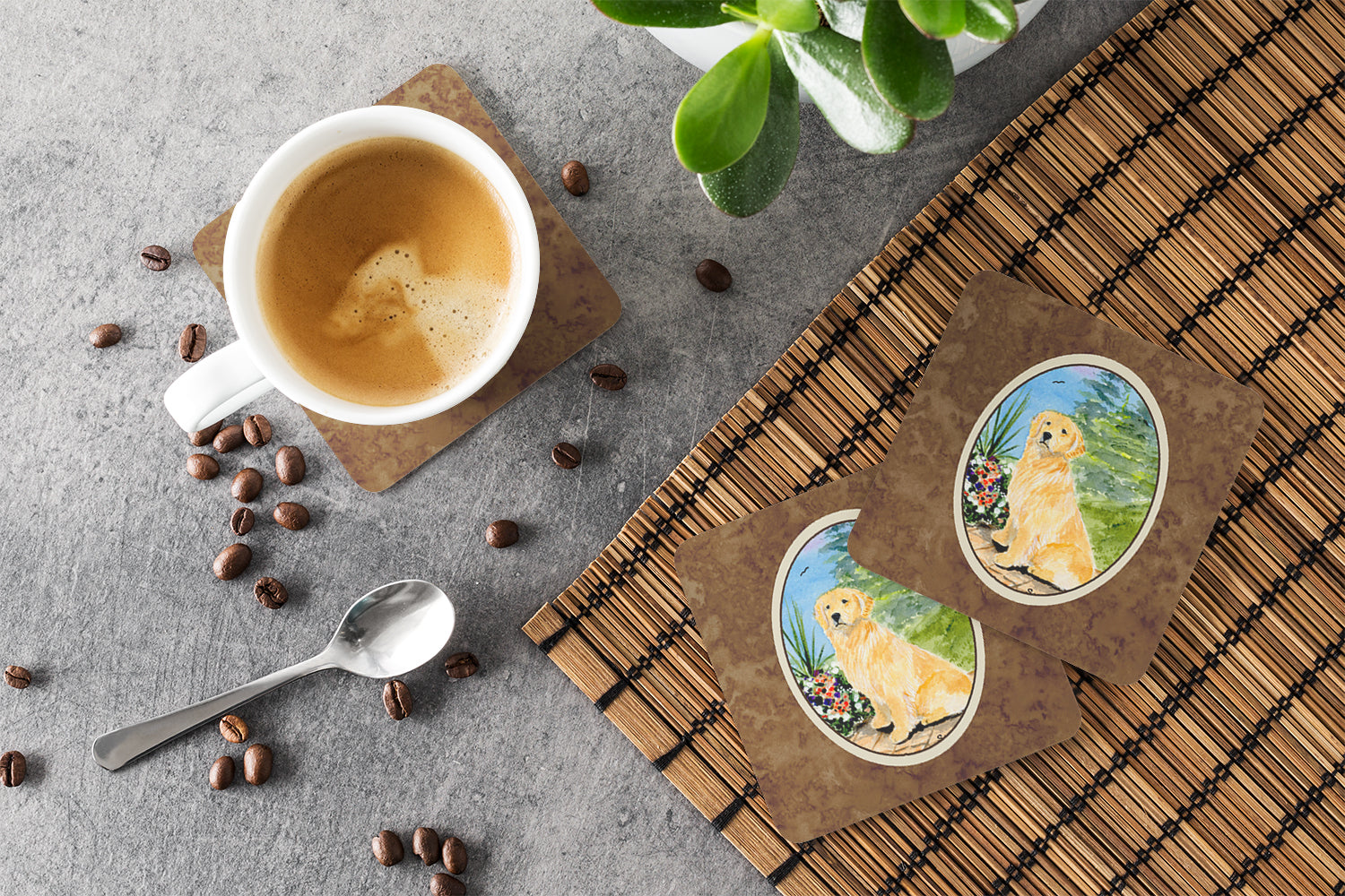 Set of 4 Golden Retriever Foam Coasters - the-store.com