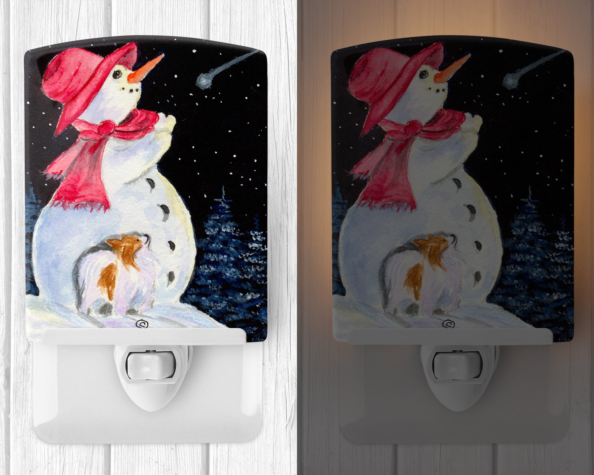 Snowman with Papillon Ceramic Night Light SS8793CNL - the-store.com