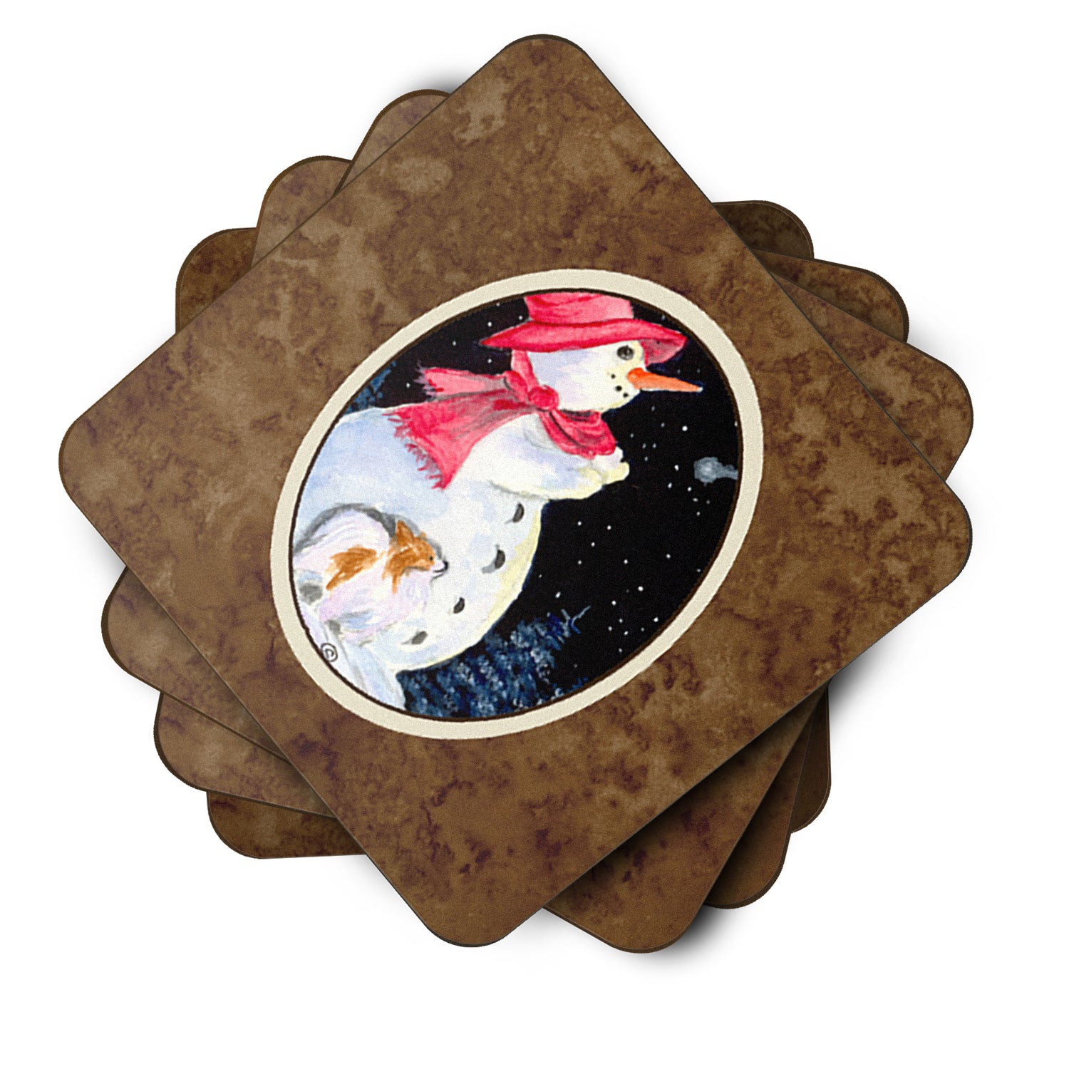 Snowman with Papillon Foam Coasters Set of 4 - the-store.com