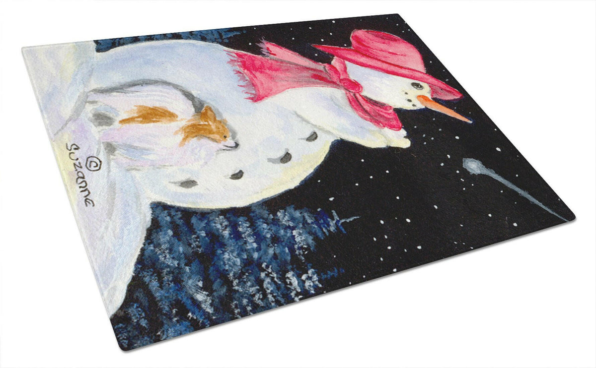 Snowman with Papillon Glass Cutting Board Large by Caroline&#39;s Treasures