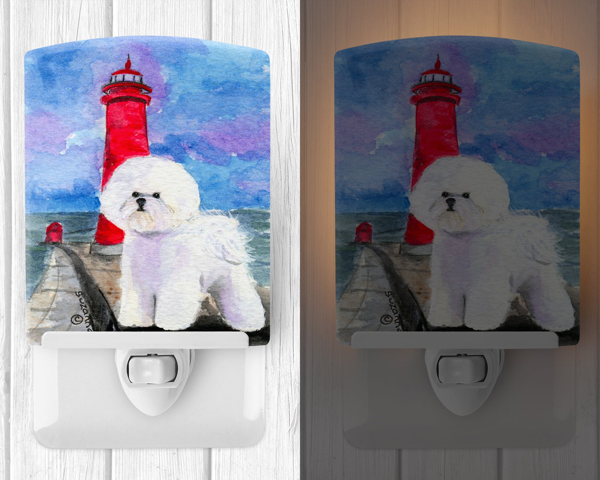 Lighthouse with Bichon Frise Ceramic Night Light SS8891CNL - the-store.com