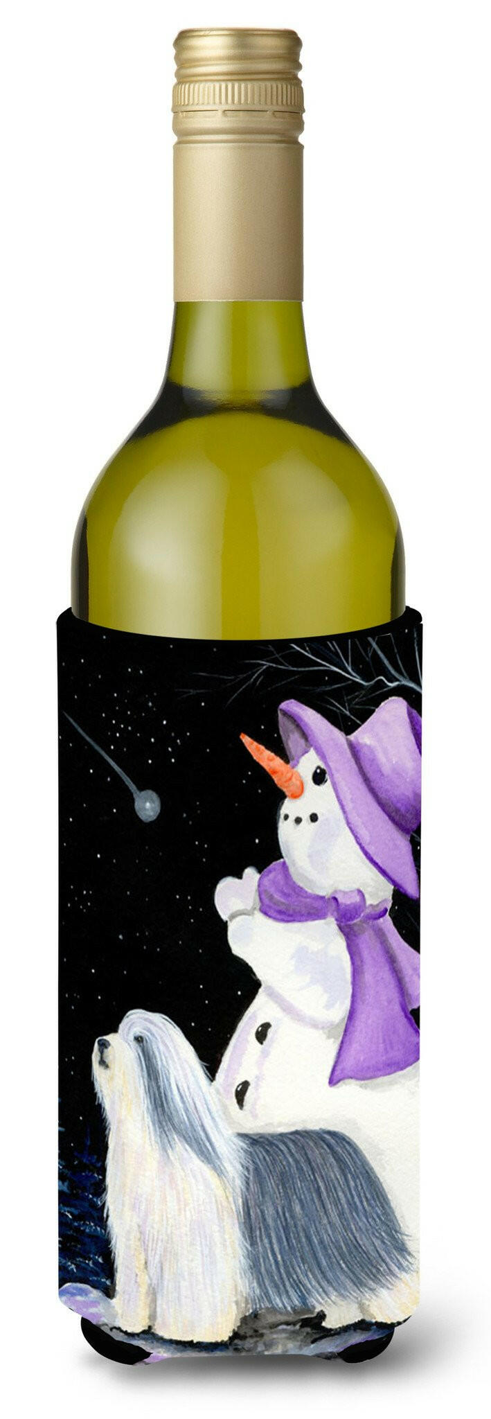 Snowman with Bearded Collie Wine Bottle Beverage Insulator Beverage Insulator Hugger by Caroline's Treasures