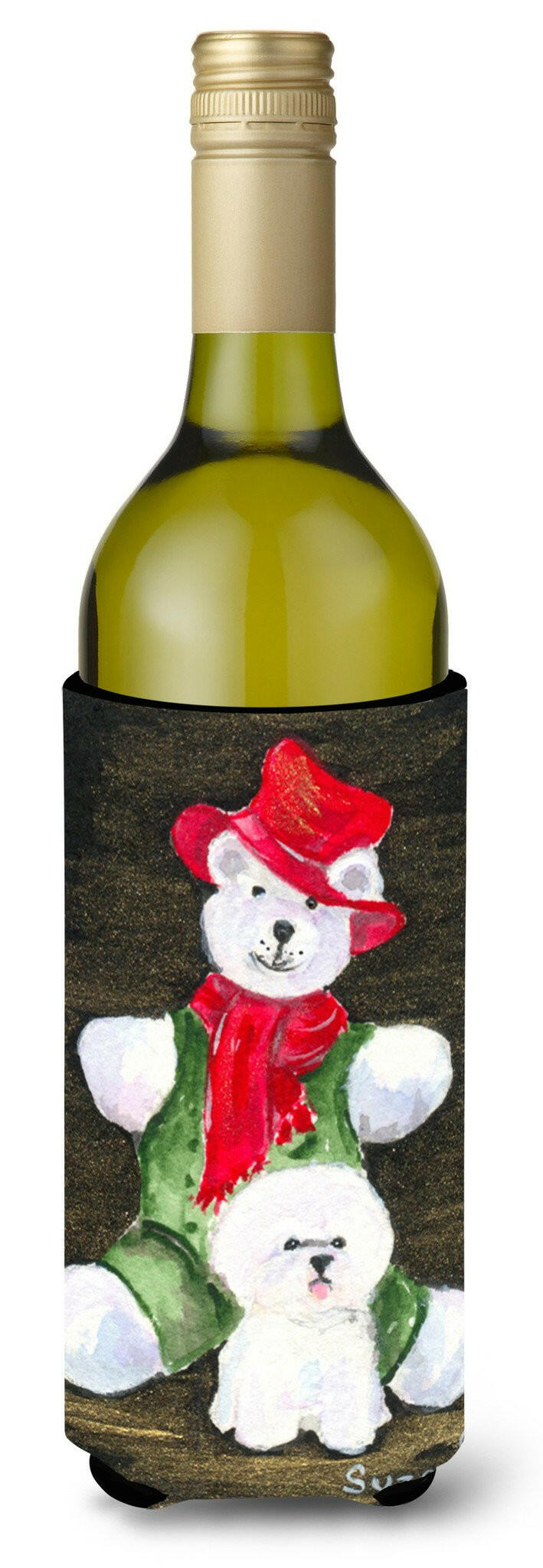 Bichon Frise with Teddy Bear Wine Bottle Beverage Insulator Beverage Insulator Hugger by Caroline's Treasures