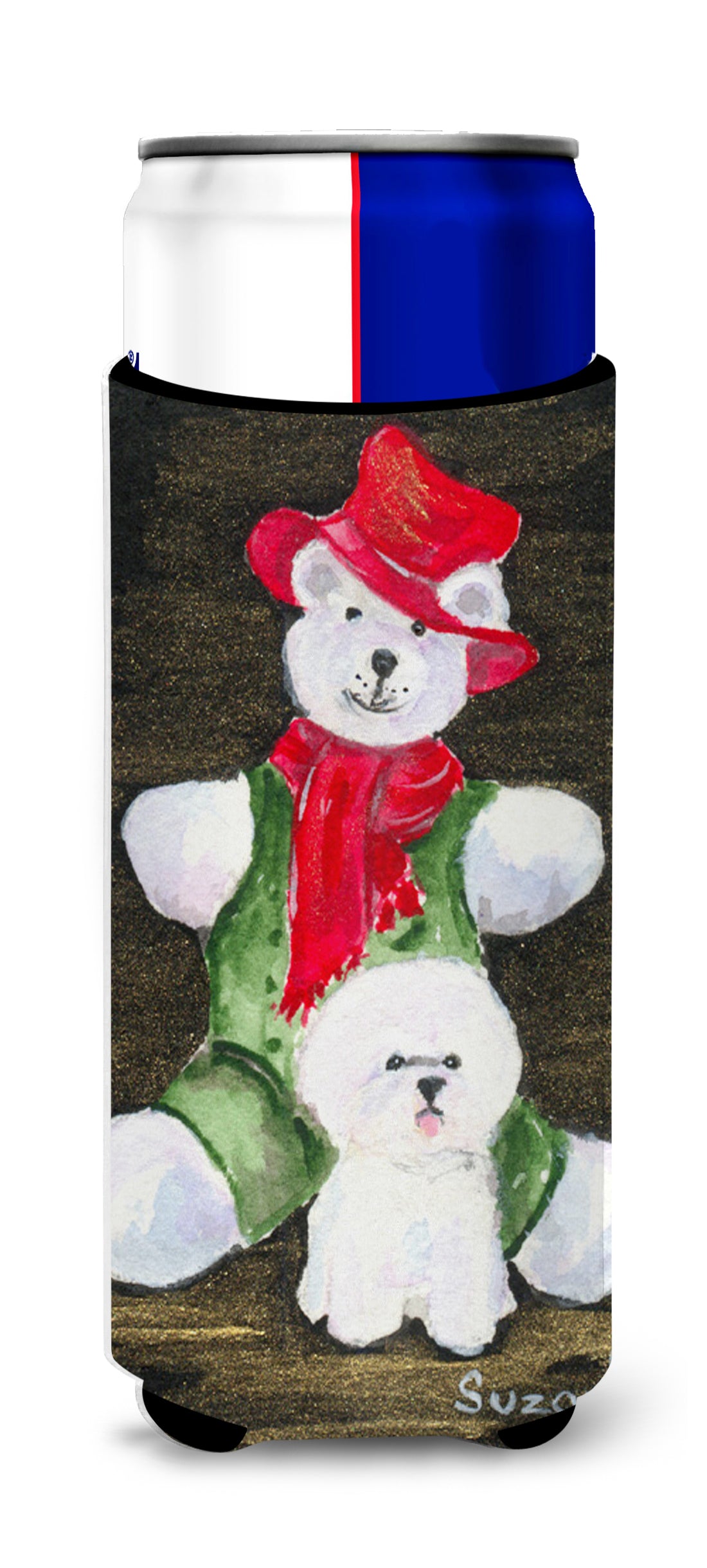 Bichon Frise with Teddy Bear Ultra Beverage Insulators for slim cans SS8948MUK.