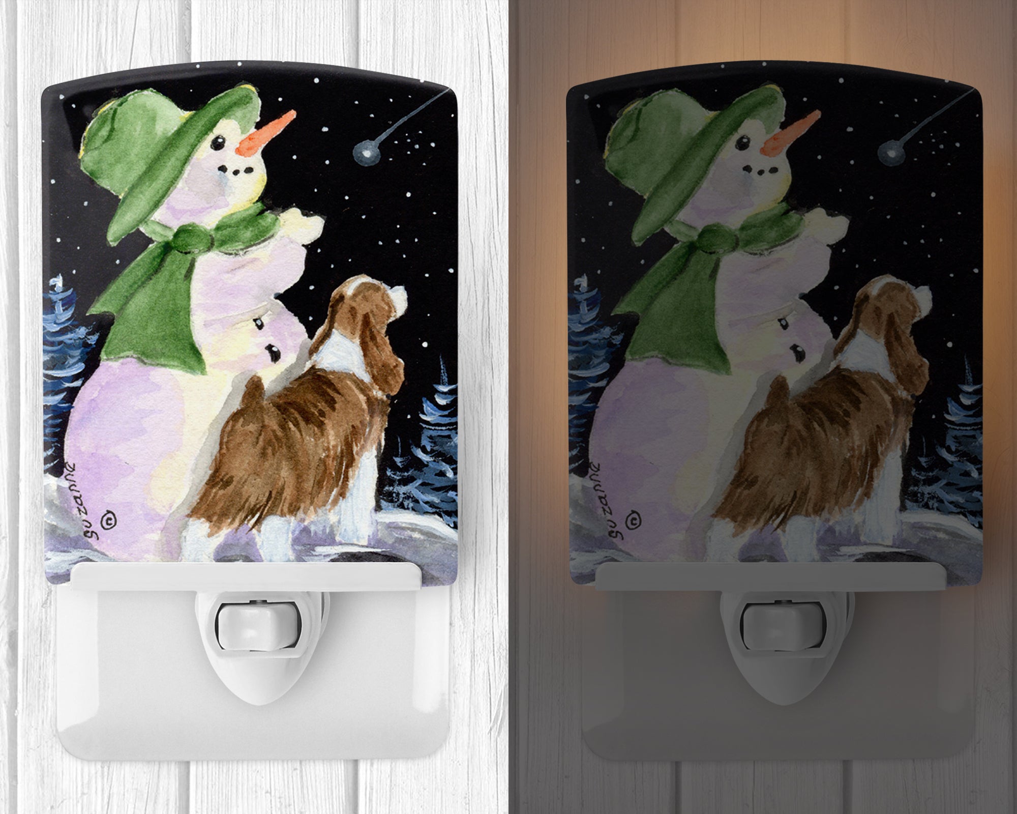 Snowman with English Springer Spaniel Ceramic Night Light SS8949CNL - the-store.com