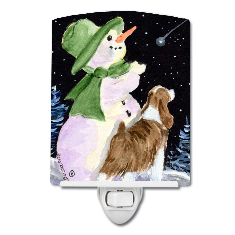 Snowman with English Springer Spaniel Ceramic Night Light SS8949CNL - the-store.com