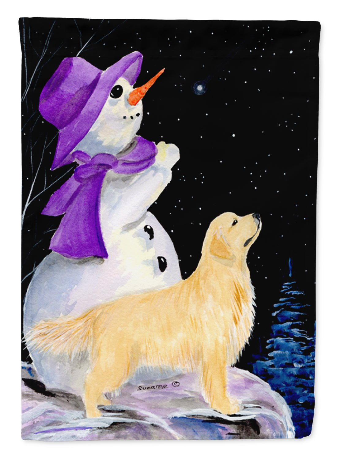 Snowman with Golden Retriever Flag Canvas House Size  the-store.com.