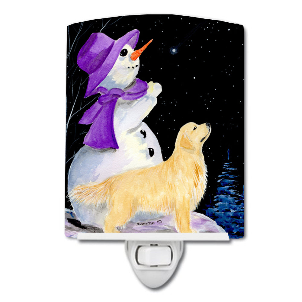 Snowman with Golden Retriever Ceramic Night Light SS8950CNL - the-store.com