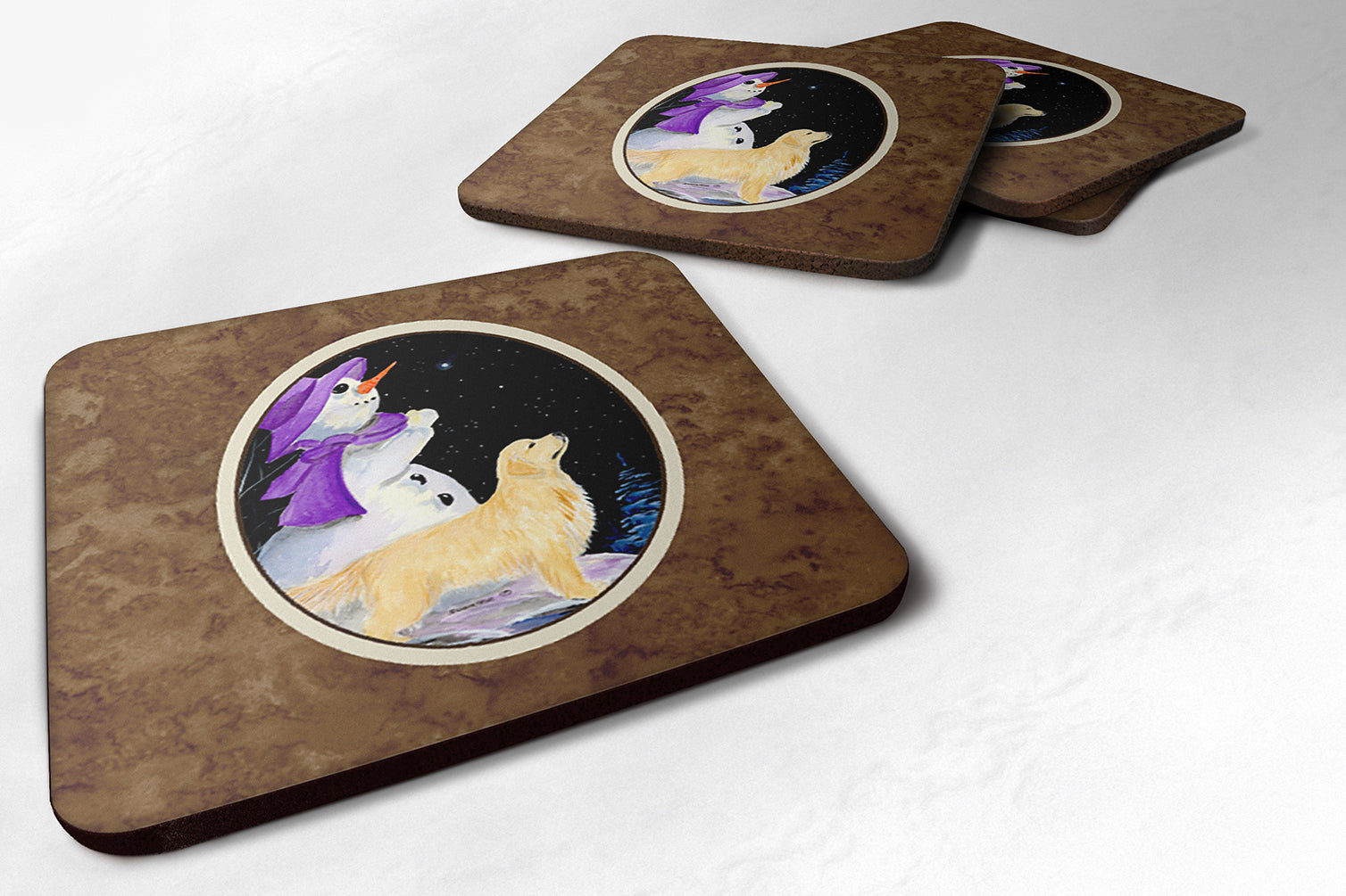 Snowman with Golden Retriever Foam Coasters Set of 4 - the-store.com