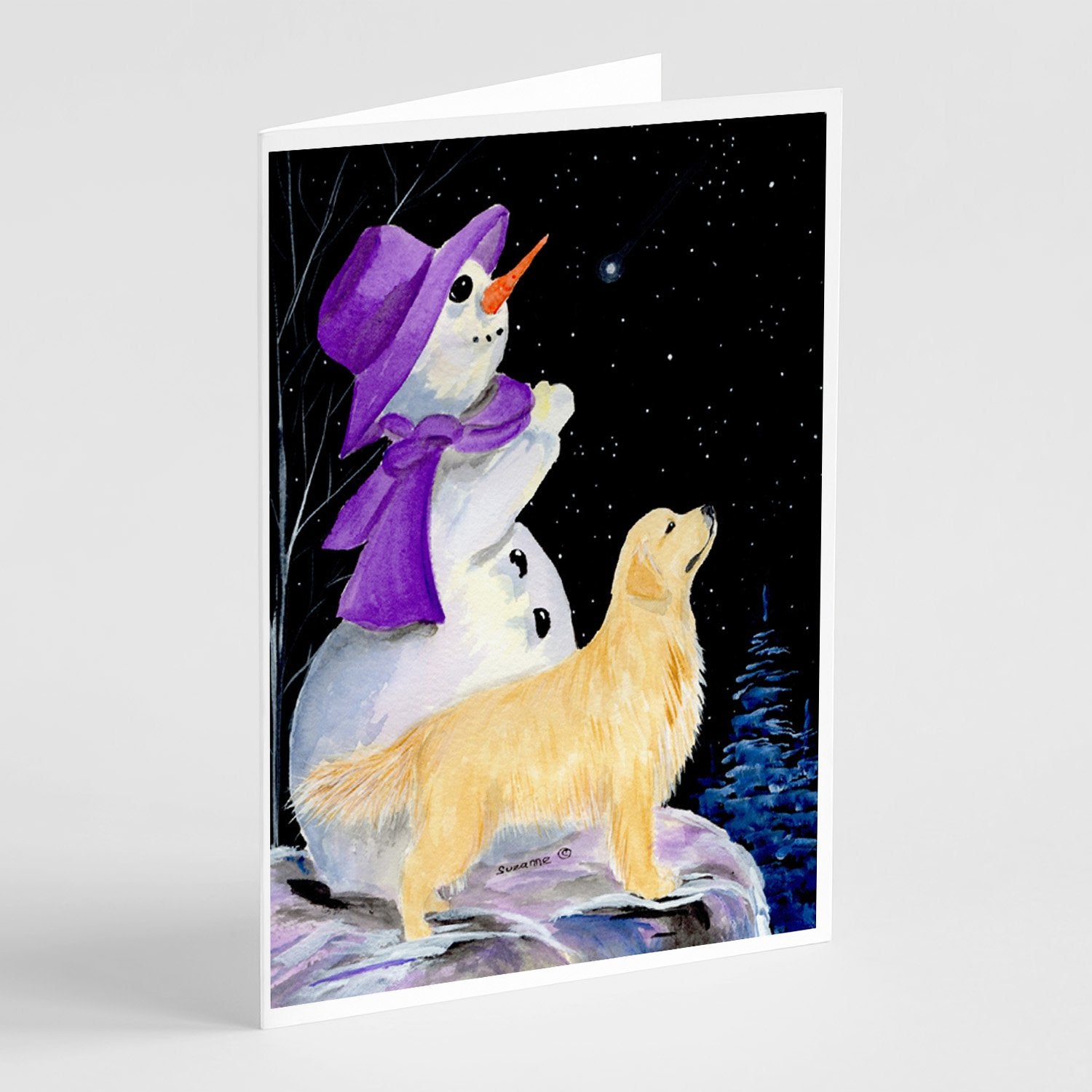 Buy this Snowman with Golden Retriever Greeting Cards and Envelopes Pack of 8