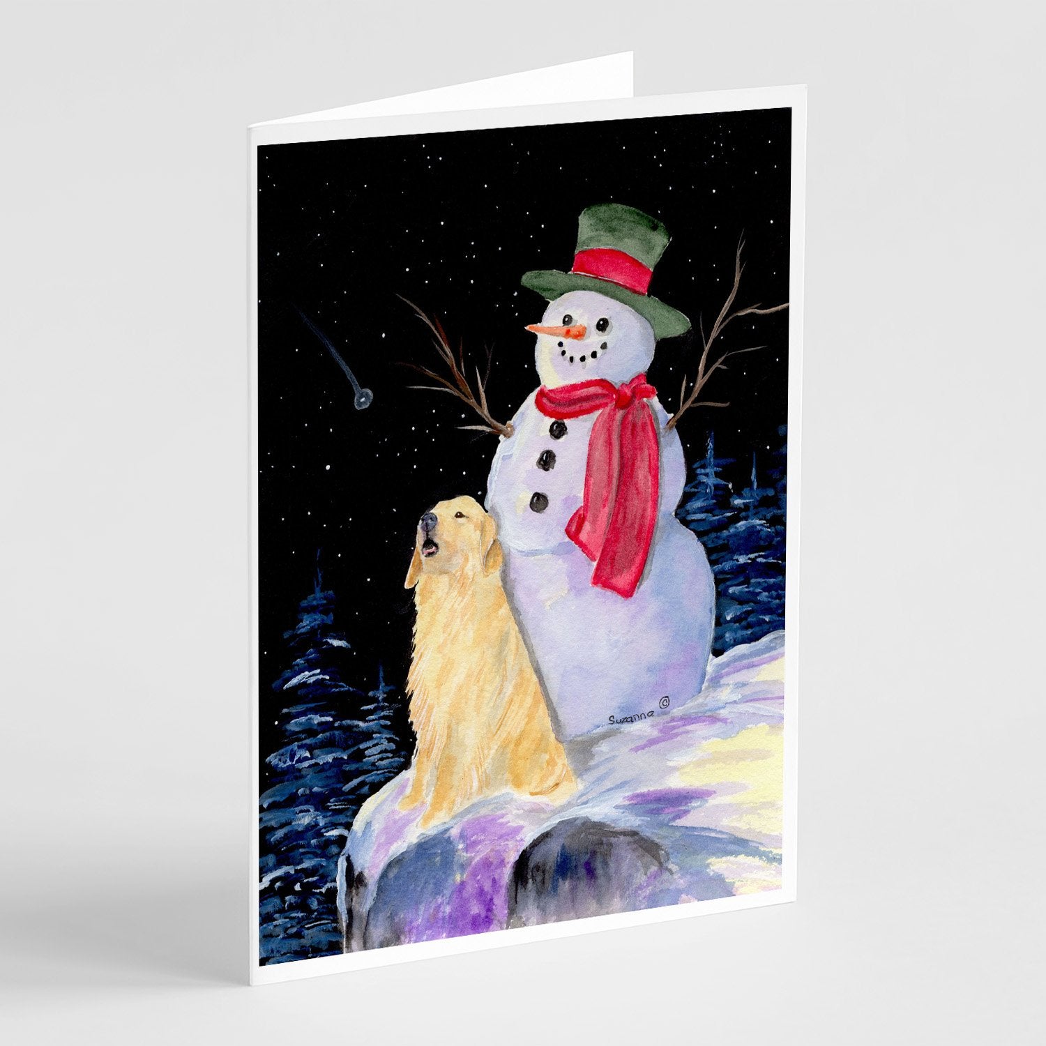 Buy this Snowman with Golden Retriever Greeting Cards and Envelopes Pack of 8