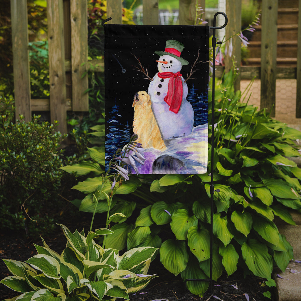 Snowman with Golden Retriever Flag Garden Size.