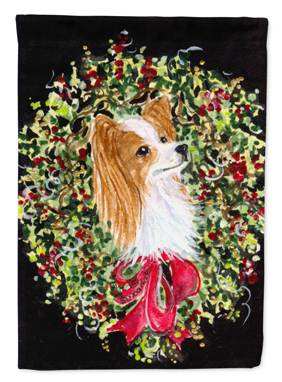 Christmas Wreath Papillon Flag Garden Size.