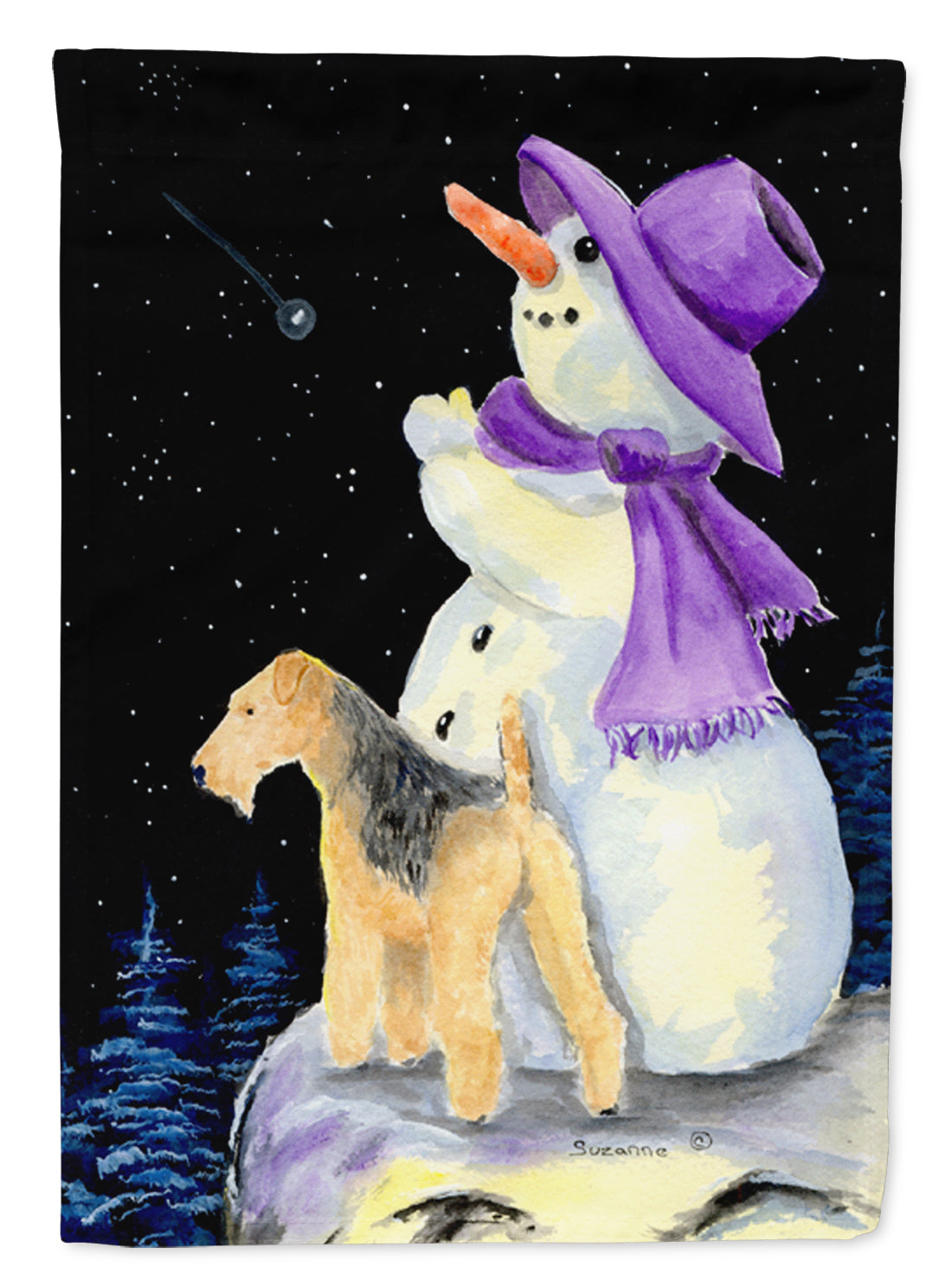 Snowman with Lakeland Terrier Flag Canvas House Size  the-store.com.