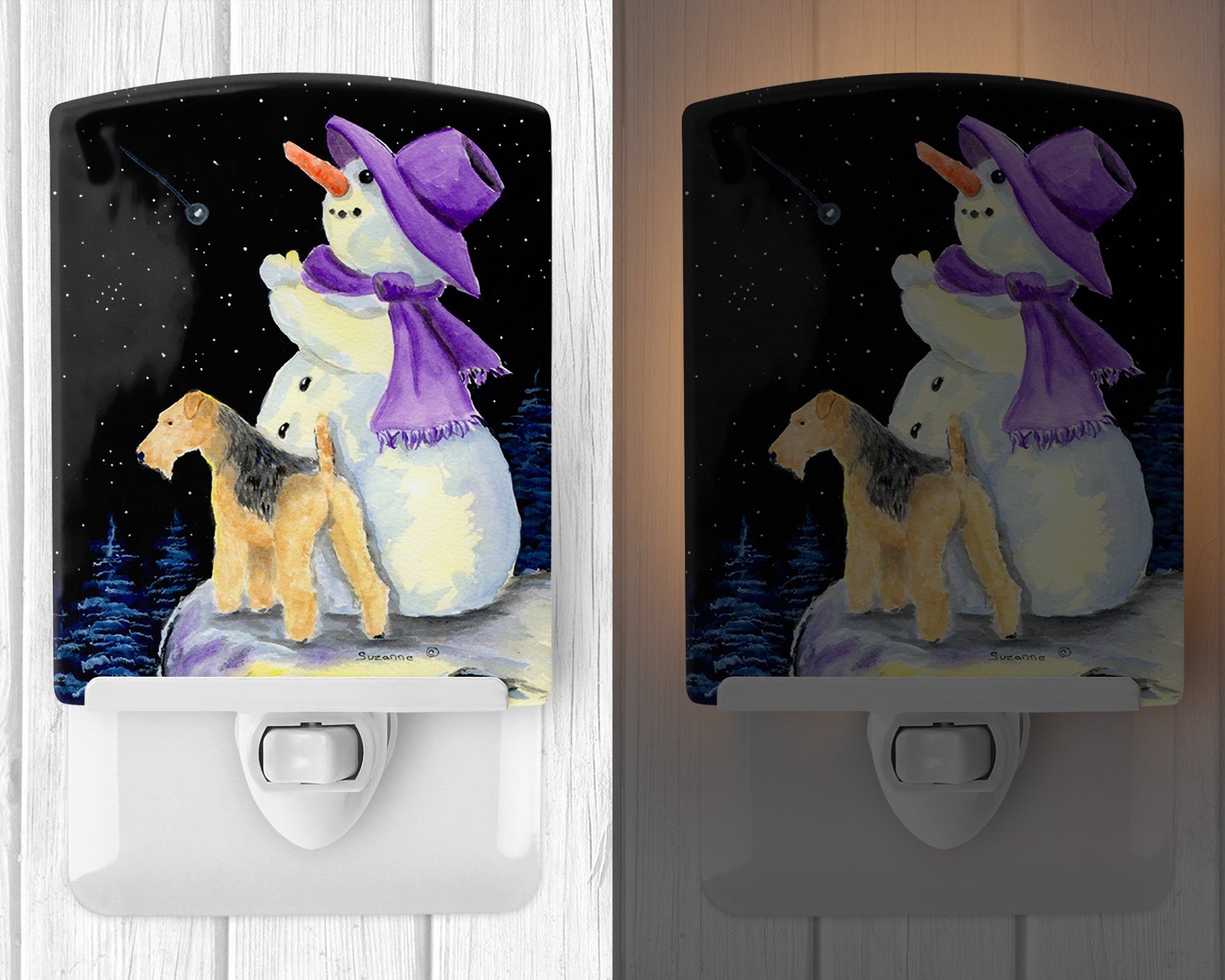 Snowman with Lakeland Terrier Ceramic Night Light SS8956CNL - the-store.com