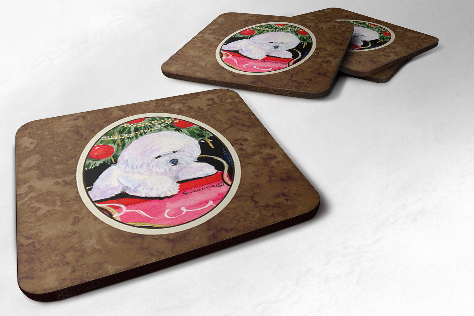 Christmas Tree with  Bichon Frise Foam Coasters Set of 4 - the-store.com