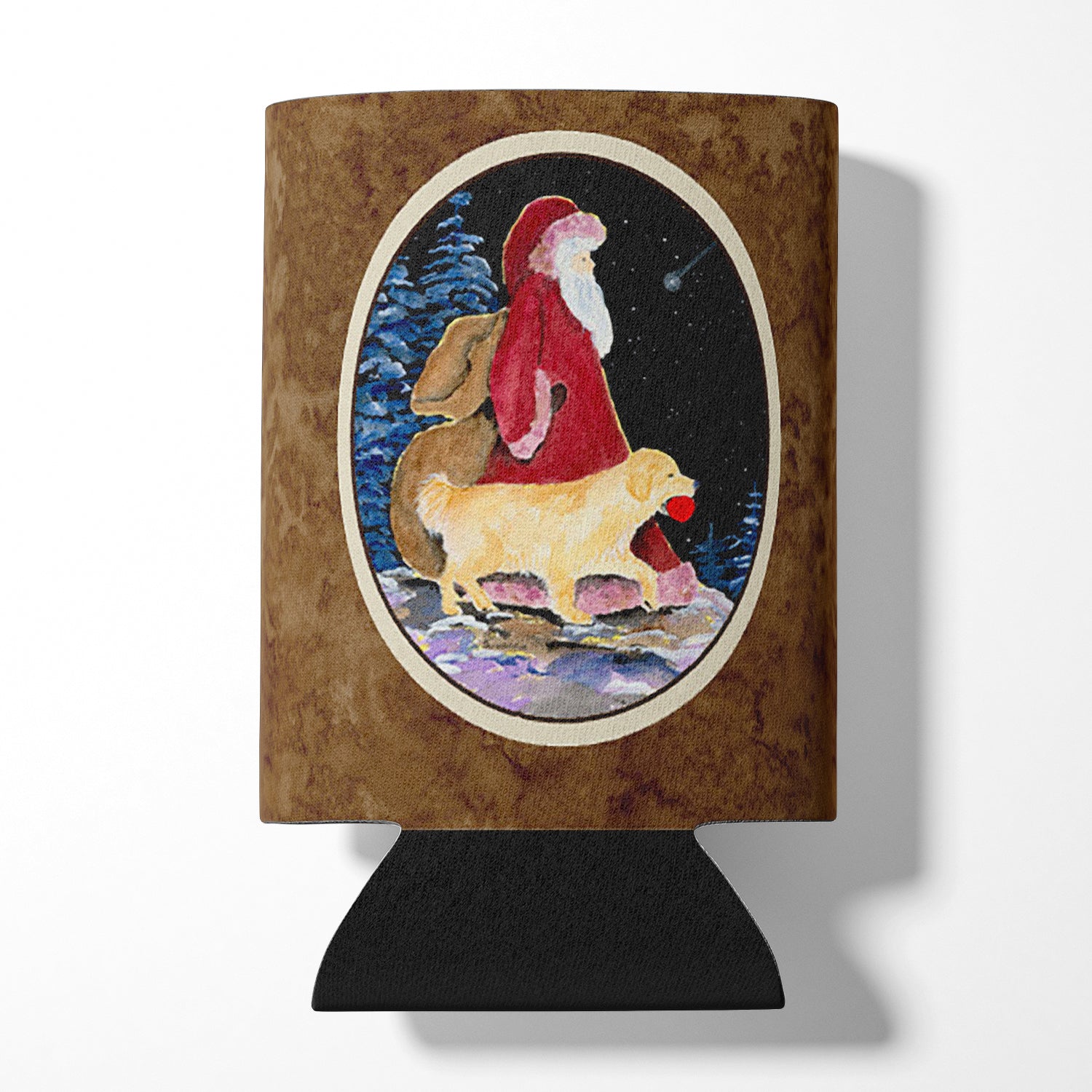 Santa Claus with  Golden Retriever Can or Bottle Beverage Insulator Hugger.